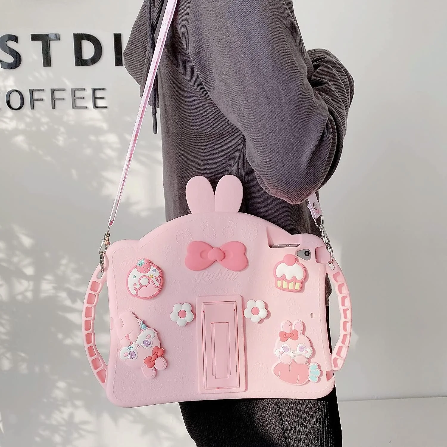 کیف محافظ آیپد مینی نسل 6 HDTOP مناسب کودکان، کیف آیپد مینی 6 اینچ 8.3 اینچی 2021 با بند شانه و پایه نگهدارنده، روکش محافظ ضد ضربه و فانتزی برای آیپد مینی 6 (صورتی)