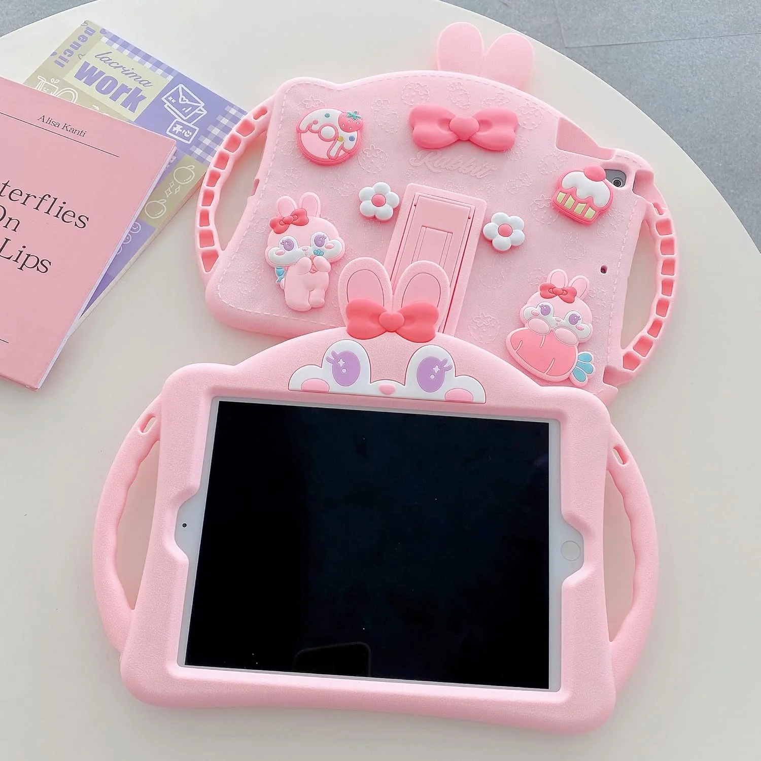 کیف محافظ آیپد مینی نسل 6 HDTOP مناسب کودکان، کیف آیپد مینی 6 اینچ 8.3 اینچی 2021 با بند شانه و پایه نگهدارنده، روکش محافظ ضد ضربه و فانتزی برای آیپد مینی 6 (صورتی)