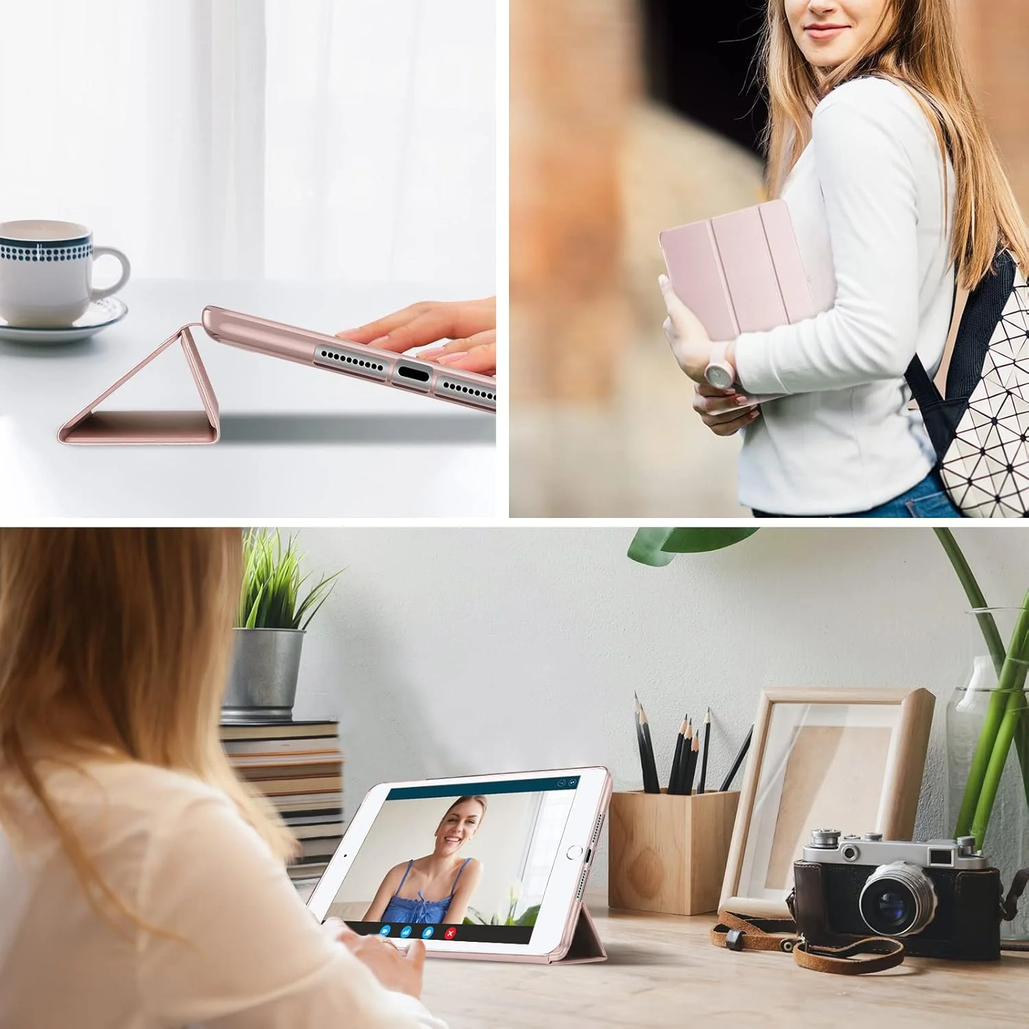 کاور آیپد مینی پروکیس برای آیپد مینی 5 مدل 2019/ 4, 1 2 3 با پوشش پشتی TPU نرم، محافظ باریک، سبک وزن، سه تایی هوشمند و پایه محافظ ثابت 5/4/3/2/1 - صورتی