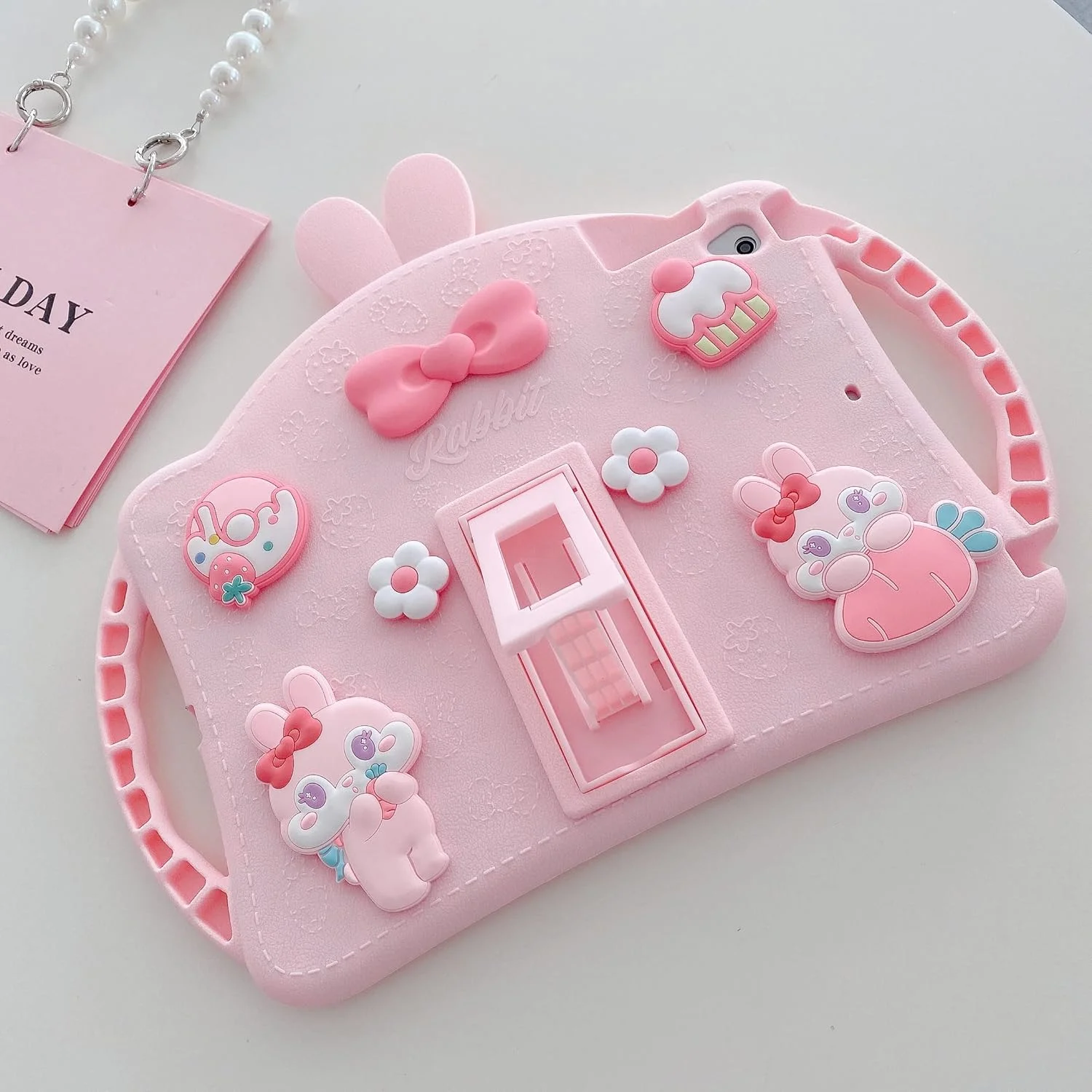 کیف محافظ آیپد مینی نسل 6 HDTOP مناسب کودکان، کیف آیپد مینی 6 اینچ 8.3 اینچی 2021 با بند شانه و پایه نگهدارنده، روکش محافظ ضد ضربه و فانتزی برای آیپد مینی 6 (صورتی)