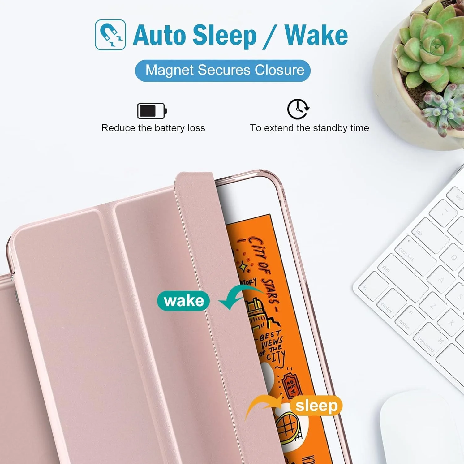 کاور آیپد مینی پروکیس برای آیپد مینی 5 مدل 2019/ 4, 1 2 3 با پوشش پشتی TPU نرم، محافظ باریک، سبک وزن، سه تایی هوشمند و پایه محافظ ثابت 5/4/3/2/1 - صورتی