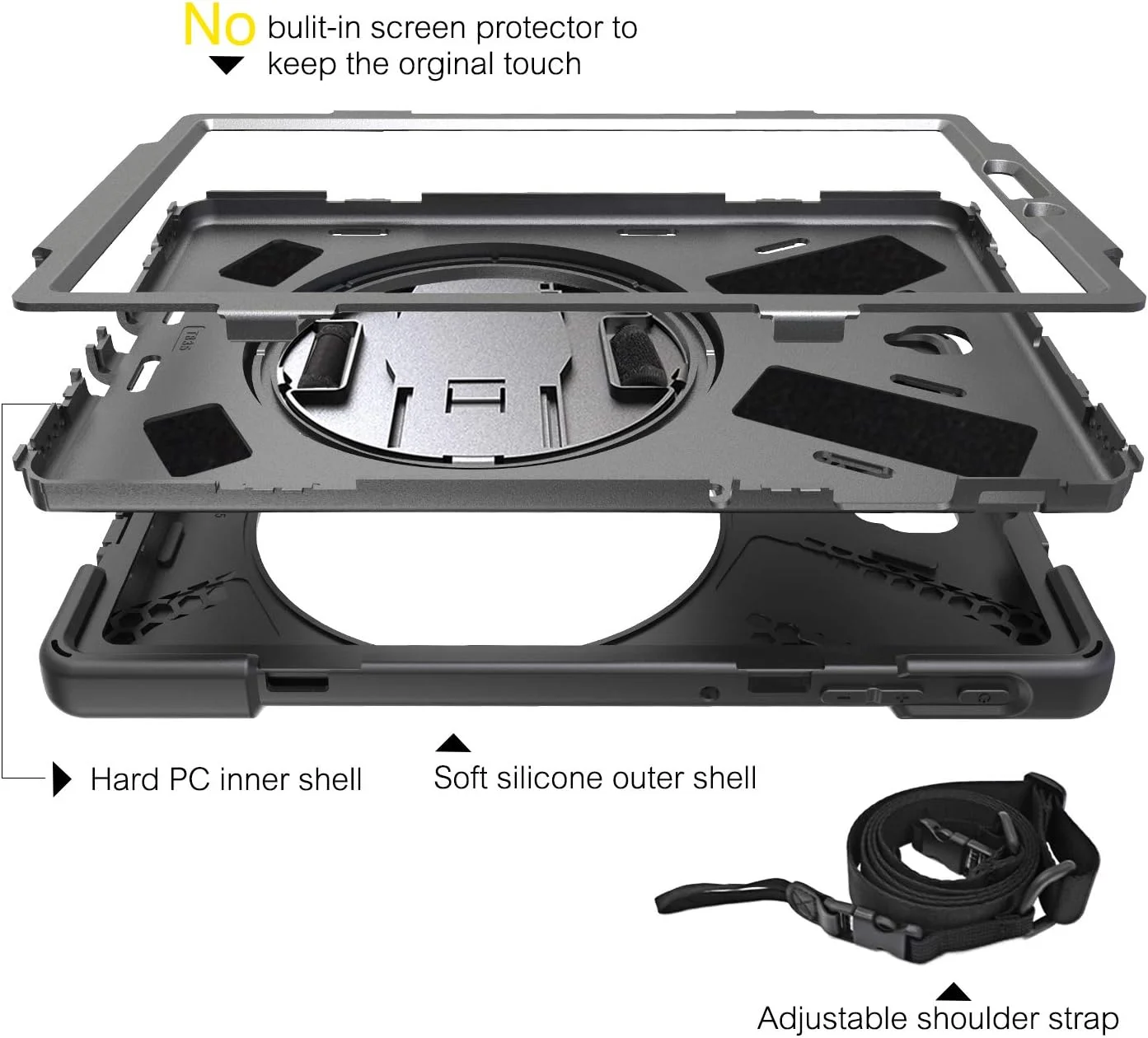 کیف محافظ تبلت سامسونگ گلکسی تب S4 10.5 اینچی BRAECN، مقاوم در برابر ضربه با پایه 360 درجه، بند دستی و بند شانه برای حمل، مناسب برای تبلت سامسونگ گلکسی تب S4 10.5 اینچ 2018 مدل SM-T830/T835/T837 (مشکی) کیف محافظ تبلت سامسونگ گلکسی تب S4 10.5 اینچی BRAECN، مقاوم در برابر ضربه با پایه 360 درجه، بند دستی و بند شانه برای حمل، مناسب برای تبلت سامسونگ گلکسی تب S4 10.5 اینچ 2018 مدل SM-T830/T835/T837 (مشکی)