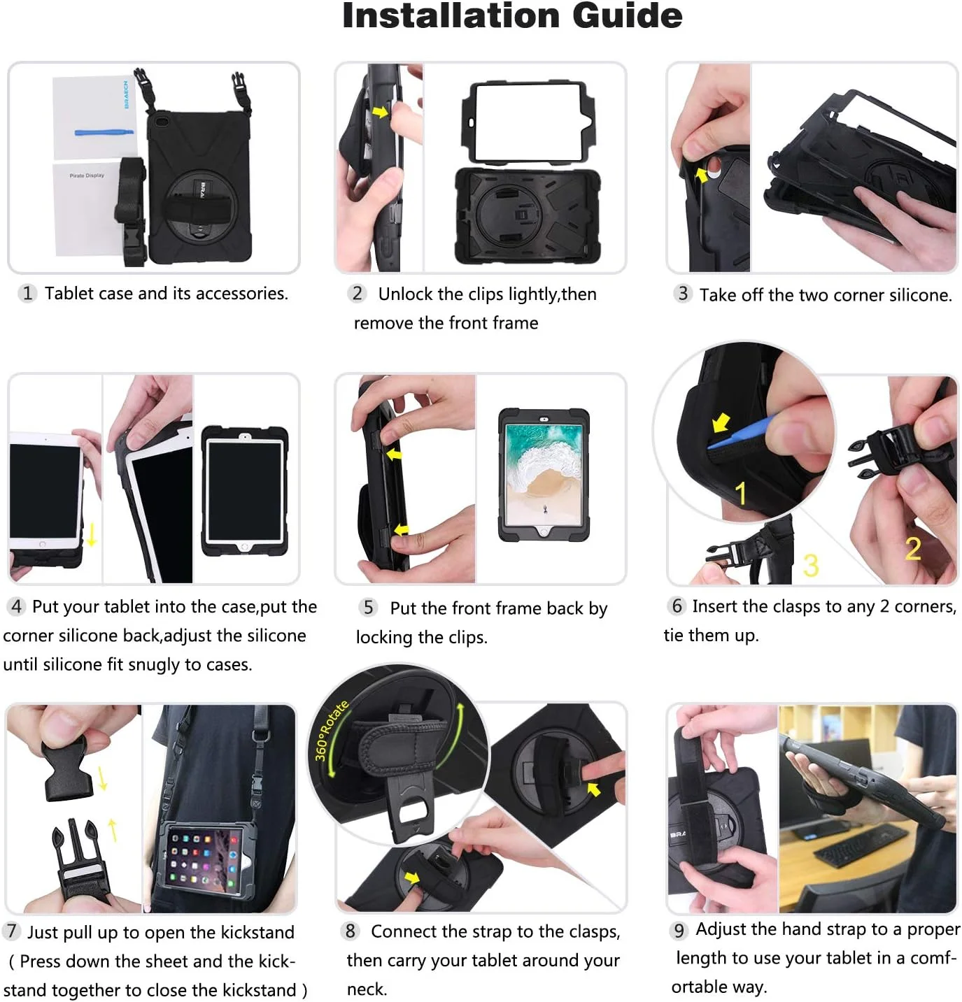 کیف محافظ تبلت سامسونگ گلکسی تب S4 10.5 اینچی BRAECN، مقاوم در برابر ضربه با پایه 360 درجه، بند دستی و بند شانه برای حمل، مناسب برای تبلت سامسونگ گلکسی تب S4 10.5 اینچ 2018 مدل SM-T830/T835/T837 (مشکی) کیف محافظ تبلت سامسونگ گلکسی تب S4 10.5 اینچی BRAECN، مقاوم در برابر ضربه با پایه 360 درجه، بند دستی و بند شانه برای حمل، مناسب برای تبلت سامسونگ گلکسی تب S4 10.5 اینچ 2018 مدل SM-T830/T835/T837 (مشکی)