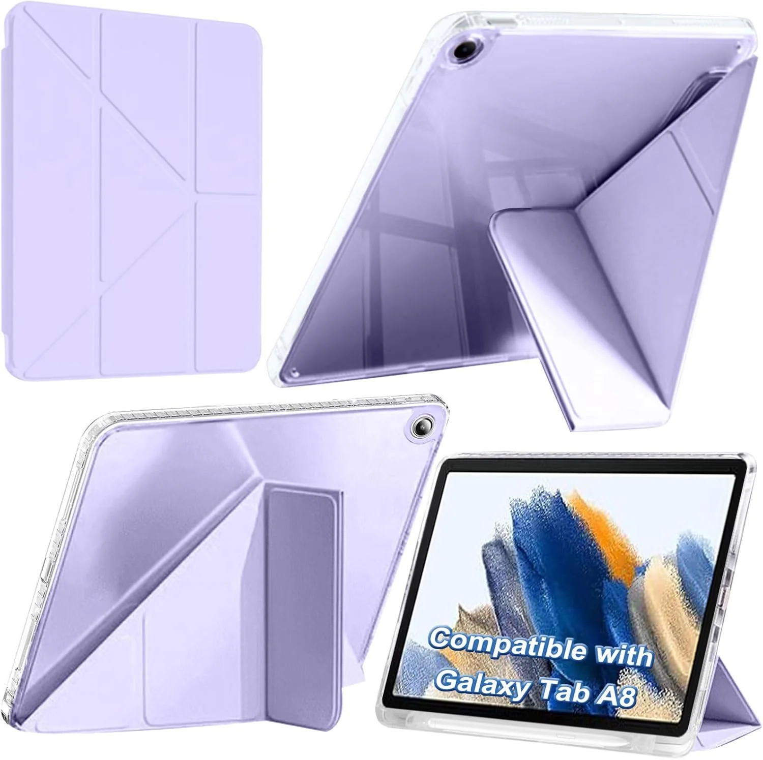 کیف تبلت A-BEAUTY سازگار با تبلت سامسونگ گلکسی تب A8 سایز 10.5 اینچ (SM-X200/X205/X207) با جای قلم S Pen، کاور شفاف ضد ضربه، استند سه تایی Y شکل 6 در 1، یاسی بنفش کیف تبلت A-BEAUTY سازگار با تبلت سامسونگ گلکسی تب A8 سایز 10.5 اینچ (SM-X200/X205/X207) با جای قلم S Pen، کاور شفاف ضد ضربه، استند سه تایی Y شکل 6 در 1، یاسی بنفش