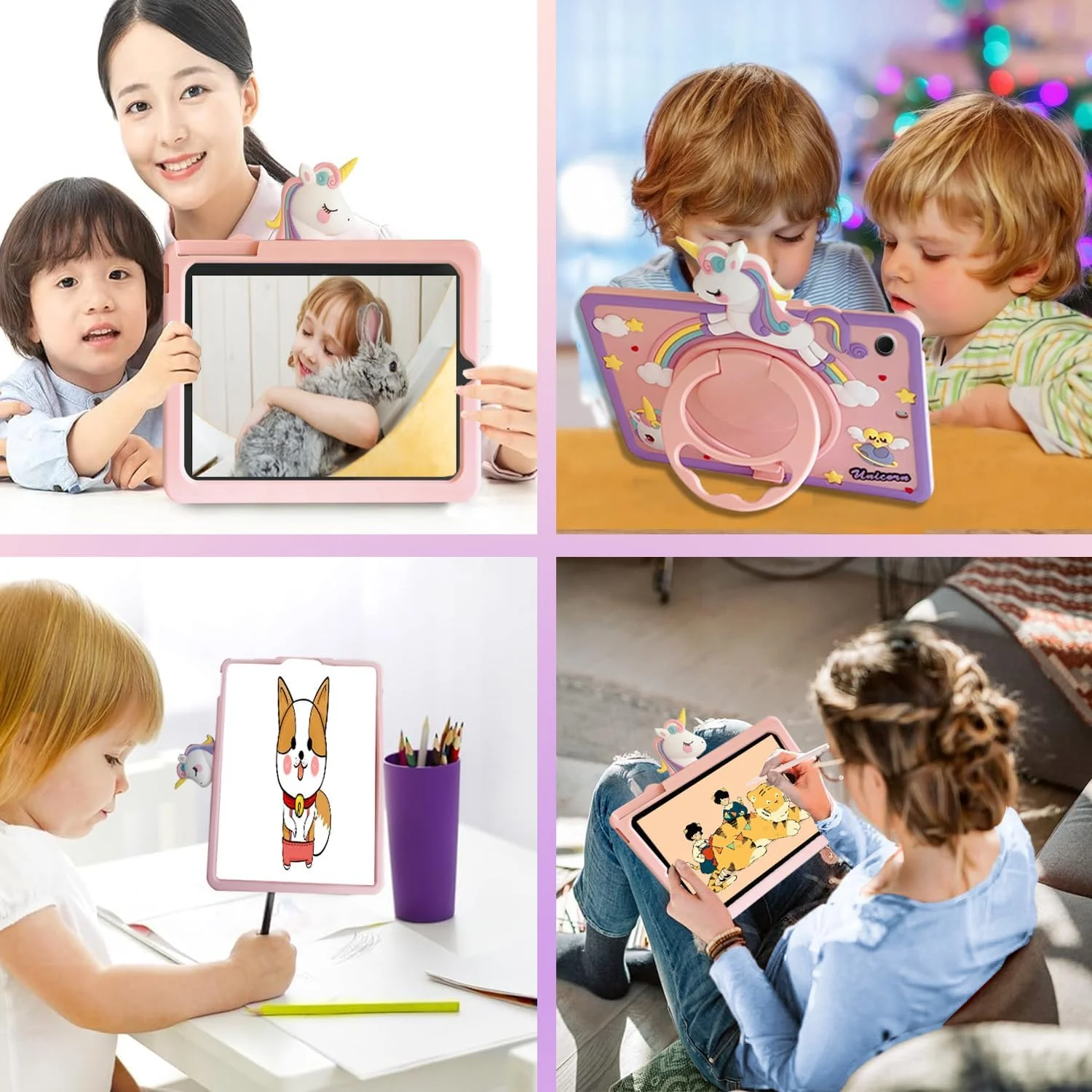 کیف محافظ تبلت A-BEAUTY سازگار با تبلت سامسونگ گلکسی تب A8 با صفحه نمایش 10.5 اینچی (SM-X200/X205/X207)، کاور کودکانه با جای قلم، استند چرخشی 360 درجه