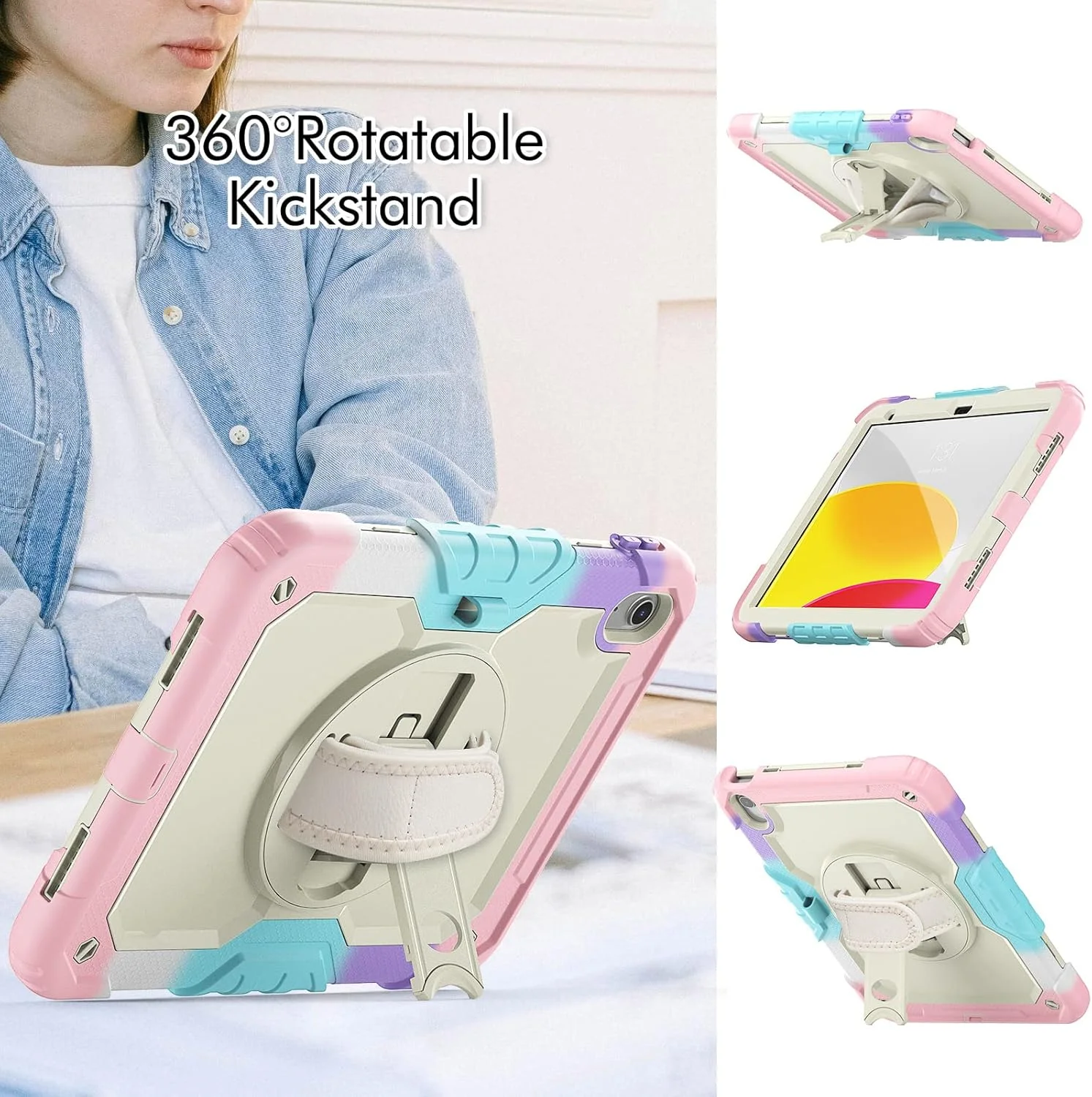 کاور آواکوت مناسب برای آیپد نسل 10 با صفحه نمایش 10.9 اینچ (مدل 2022)، کاور محافظتی و مقاوم مناسب کودکان به همراه جای قلم، محافظ صفحه نمایش، بند شانه، بند دستی و پایه نگهدارنده، برای آیپد نسل 10 اپل، صورتی رنگارنگ کاور آواکوت مناسب برای آیپد نسل 10 با صفحه نمایش 10.9 اینچ (مدل 2022)، کاور محافظتی و مقاوم مناسب کودکان به همراه جای قلم، محافظ صفحه نمایش، بند شانه، بند دستی و پایه نگهدارنده، برای آیپد نسل 10 اپل، صورتی رنگارنگ