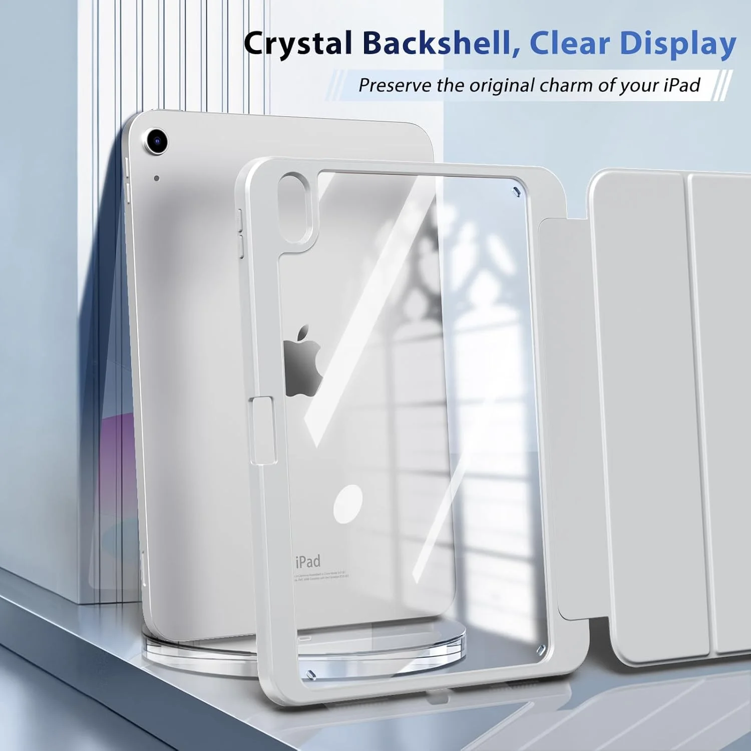 کیف محافظ تبلت TiMOVO سازگار با آیپد نسل 10 با صفحه نمایش 10.9 اینچ (مدل 2022)، کاور آیپد 10 با جای قلم و پشت شفاف، کیف محافظ سه لایه باریک، عملکرد خودکار خواب/بیدار، خاکستری روشن