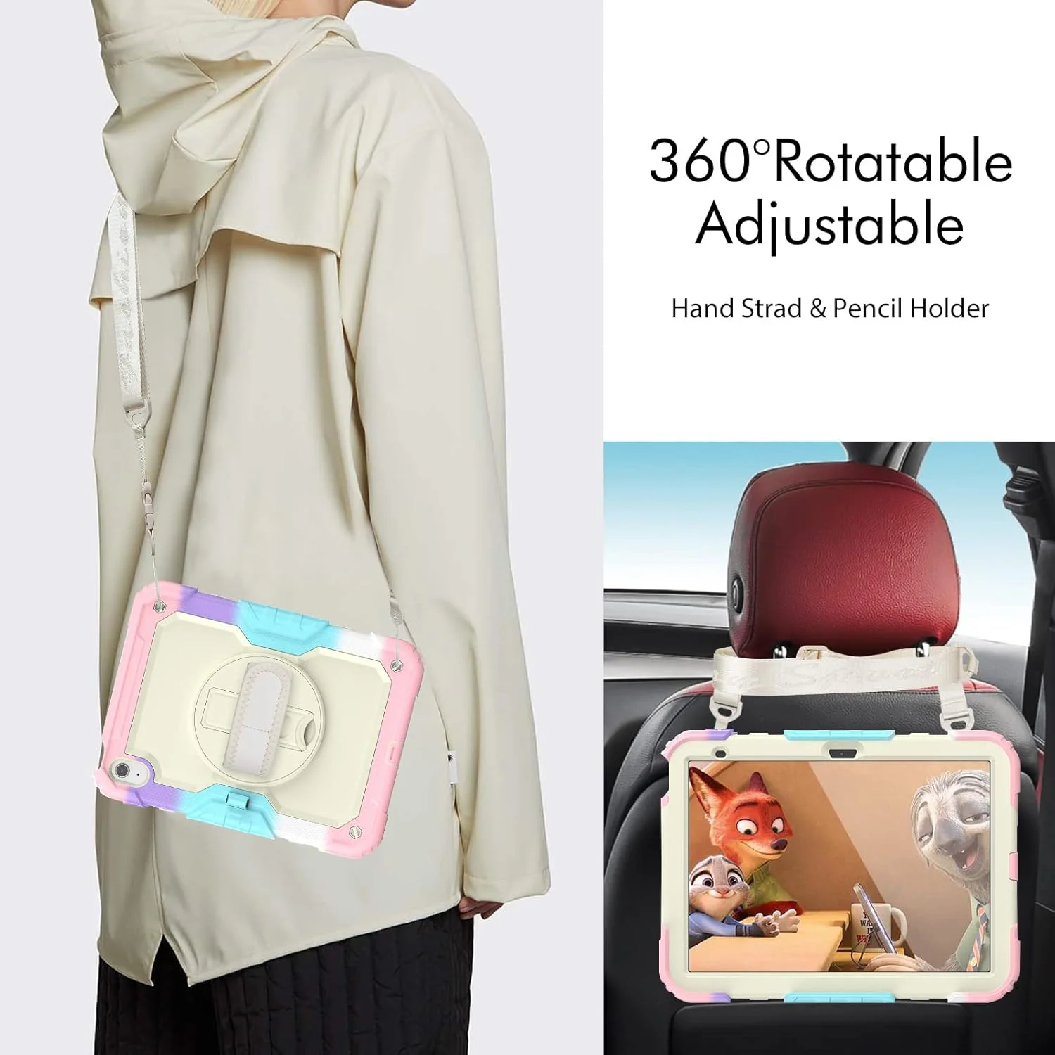 کاور آواکوت مناسب برای آیپد نسل 10 با صفحه نمایش 10.9 اینچ (مدل 2022)، کاور محافظتی و مقاوم مناسب کودکان به همراه جای قلم، محافظ صفحه نمایش، بند شانه، بند دستی و پایه نگهدارنده، برای آیپد نسل 10 اپل، صورتی رنگارنگ کاور آواکوت مناسب برای آیپد نسل 10 با صفحه نمایش 10.9 اینچ (مدل 2022)، کاور محافظتی و مقاوم مناسب کودکان به همراه جای قلم، محافظ صفحه نمایش، بند شانه، بند دستی و پایه نگهدارنده، برای آیپد نسل 10 اپل، صورتی رنگارنگ