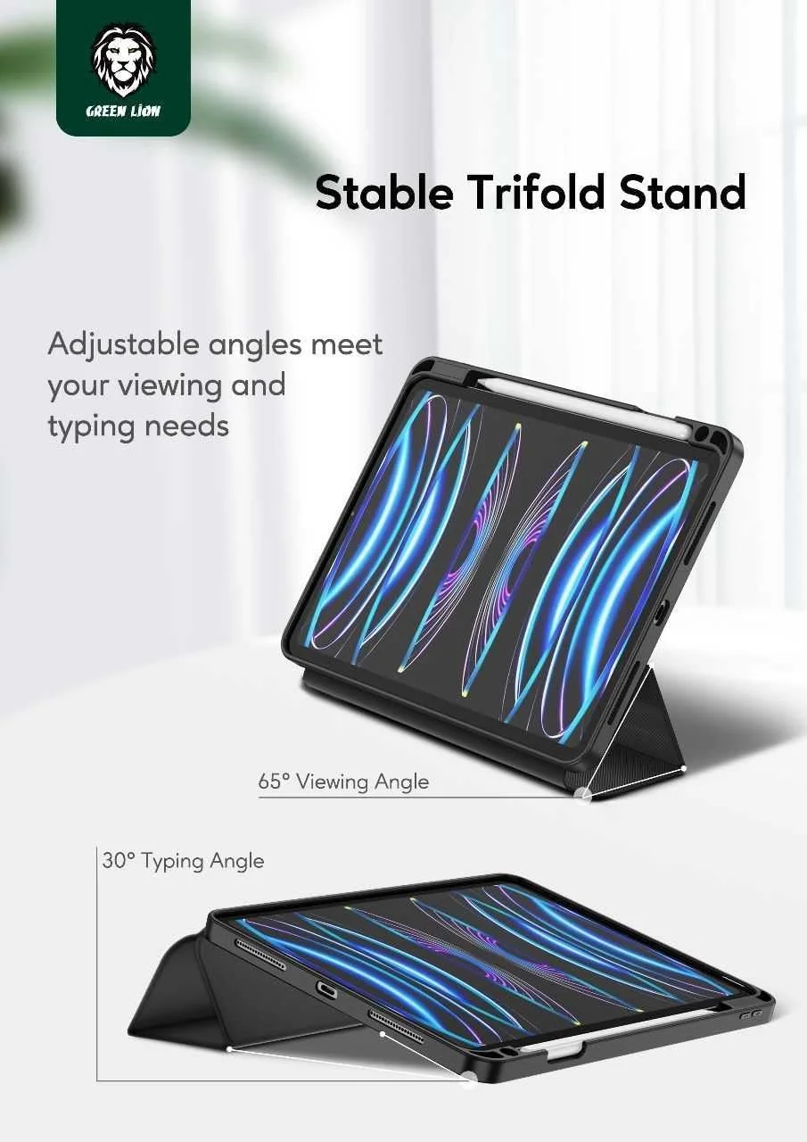 کیف تبلت چرمی پریمیوم Green Lion Hogo با جای مداد برای آیپد 10 تا 10.9 اینچ، پایه سه تایی پایدار، محافظت کامل از بدنه در برابر سقوط، نصب و جداسازی آسان TPU نرم، بیدار/خواب خودکار - آبی کیف تبلت چرمی پریمیوم Green Lion Hogo با جای مداد برای آیپد 10 تا 10.9 اینچ، پایه سه تایی پایدار، محافظت کامل از بدنه در برابر سقوط، نصب و جداسازی آسان TPU نرم، بیدار/خواب خودکار - آبی