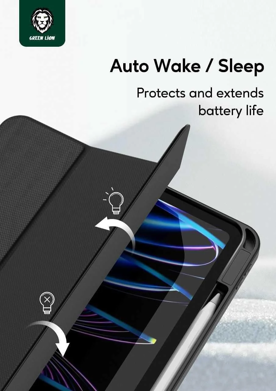 کیف تبلت چرمی پریمیوم Green Lion Hogo با جای مداد برای آیپد 10 تا 10.9 اینچ، پایه سه تایی پایدار، محافظت کامل از بدنه در برابر سقوط، نصب و جداسازی آسان TPU نرم، بیدار/خواب خودکار - آبی کیف تبلت چرمی پریمیوم Green Lion Hogo با جای مداد برای آیپد 10 تا 10.9 اینچ، پایه سه تایی پایدار، محافظت کامل از بدنه در برابر سقوط، نصب و جداسازی آسان TPU نرم، بیدار/خواب خودکار - آبی