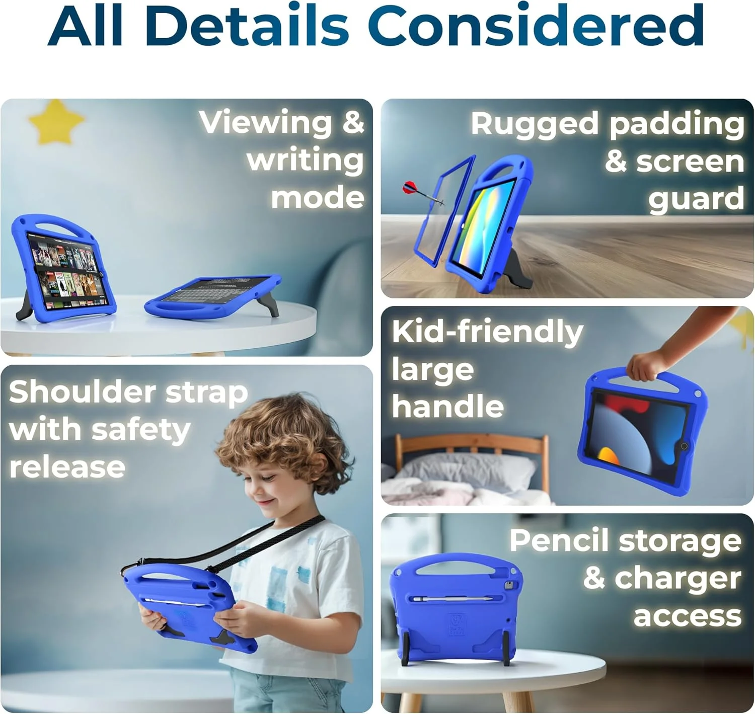 کیف فضایی Bam Bino مناسب آیپد نسل نهم کودکان، کیف آیپد نسل هشتم/هفتم/10.2 اینچی کودکان | کاور سبک وزن با محافظ صفحه نمایش، دسته، استند، بند شانه، نگهدارنده مداد (آبی کهکشانی) کیف فضایی Bam Bino مناسب آیپد نسل نهم کودکان، کیف آیپد نسل هشتم/هفتم/10.2 اینچی کودکان | کاور سبک وزن با محافظ صفحه نمایش، دسته، استند، بند شانه، نگهدارنده مداد (آبی کهکشانی)