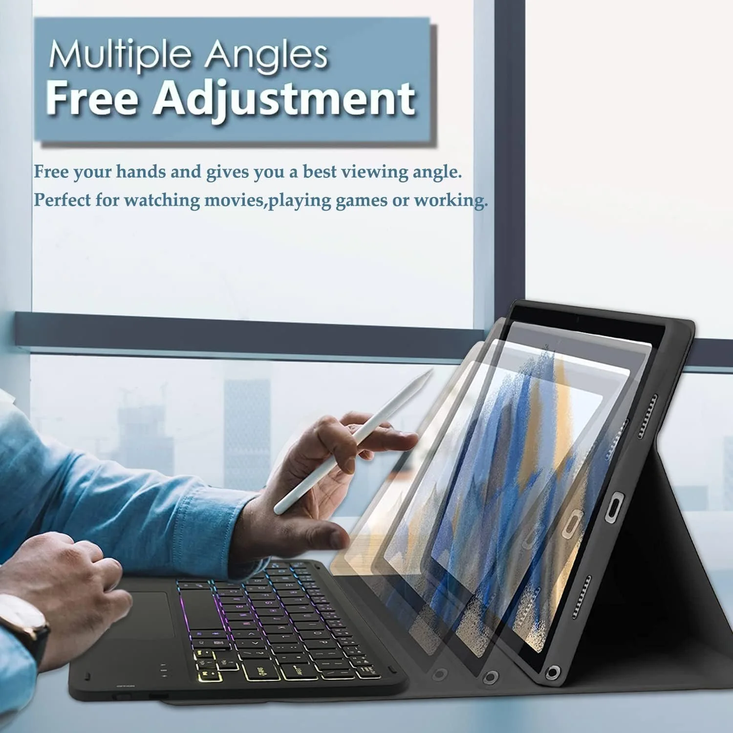 کیف لمسی با کیبورد برای سامسونگ گلکسی تب A9 2023، عربی و انگلیسی - ترکپد چند لمسی - کیبورد تبلت بیسیم جداشدنی با جای قلم برای سامسونگ تب A9 8.7 اینچ مشکی کیف لمسی با کیبورد برای سامسونگ گلکسی تب A9 2023، عربی و انگلیسی - ترکپد چند لمسی - کیبورد تبلت بیسیم جداشدنی با جای قلم برای سامسونگ تب A9 8.7 اینچ مشکی