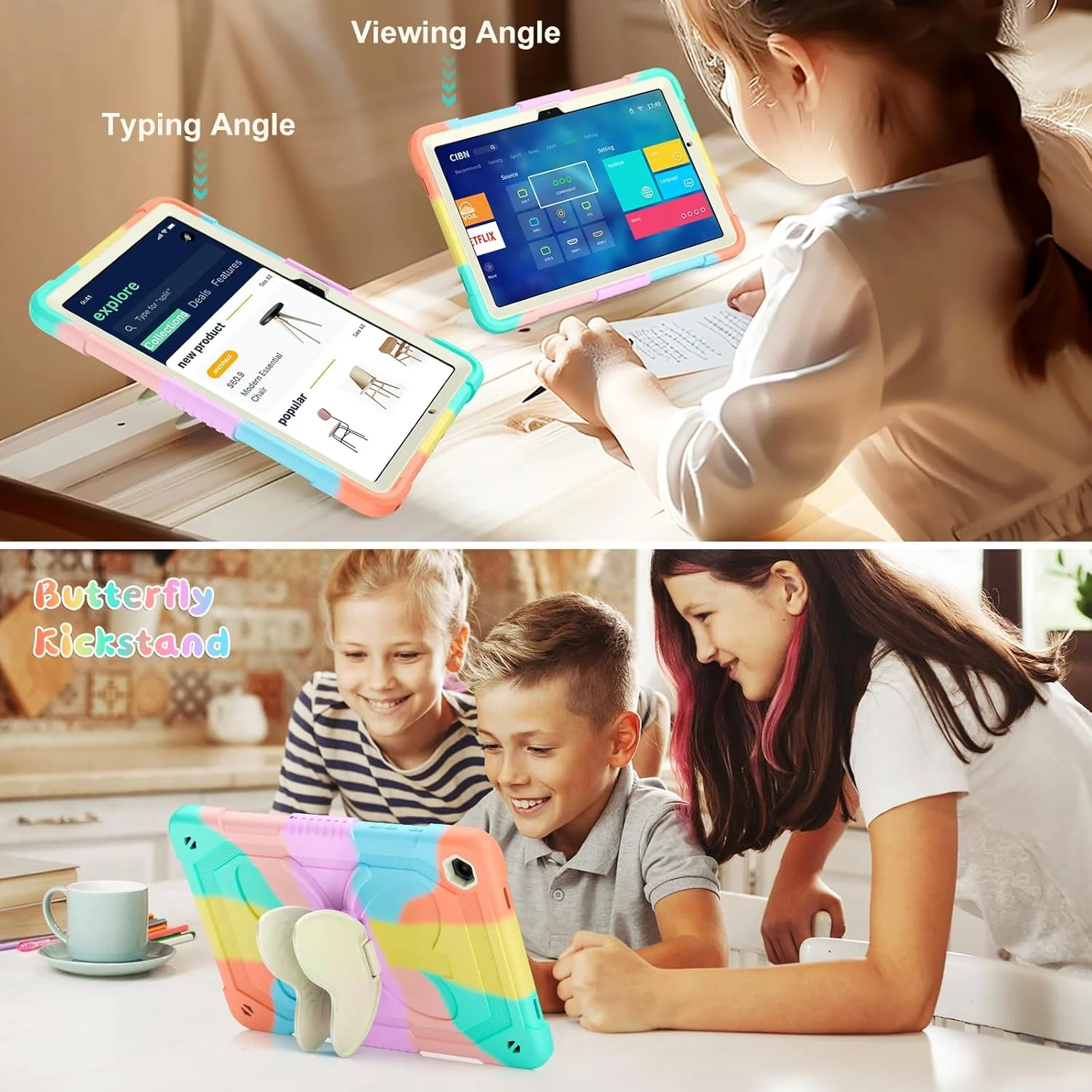 کیف هوگنل مناسب برای تبلت سامسونگ گلکسی تب A9+/A9 پلاس 11 اینچ 2023، کاور محافظ تبلت گلکسی تب A9+ مناسب کودکان دخترانه به همراه بند شانه، پایه پروانهای، محافظ سنگین ضد ضربه - رنگارنگ کیف هوگنل مناسب برای تبلت سامسونگ گلکسی تب A9+/A9 پلاس 11 اینچ 2023، کاور محافظ تبلت گلکسی تب A9+ مناسب کودکان دخترانه به همراه بند شانه، پایه پروانهای، محافظ سنگین ضد ضربه - رنگارنگ