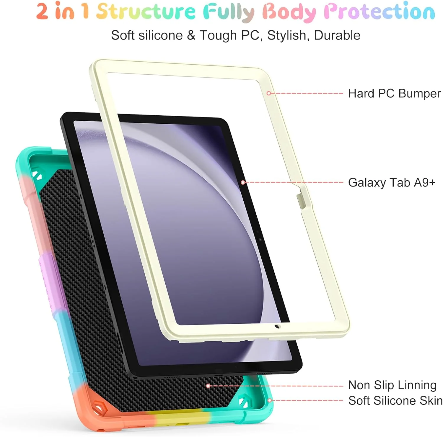 کیف هوگنل مناسب برای تبلت سامسونگ گلکسی تب A9+/A9 پلاس 11 اینچ 2023، کاور محافظ تبلت گلکسی تب A9+ مناسب کودکان دخترانه به همراه بند شانه، پایه پروانهای، محافظ سنگین ضد ضربه - رنگارنگ کیف هوگنل مناسب برای تبلت سامسونگ گلکسی تب A9+/A9 پلاس 11 اینچ 2023، کاور محافظ تبلت گلکسی تب A9+ مناسب کودکان دخترانه به همراه بند شانه، پایه پروانهای، محافظ سنگین ضد ضربه - رنگارنگ