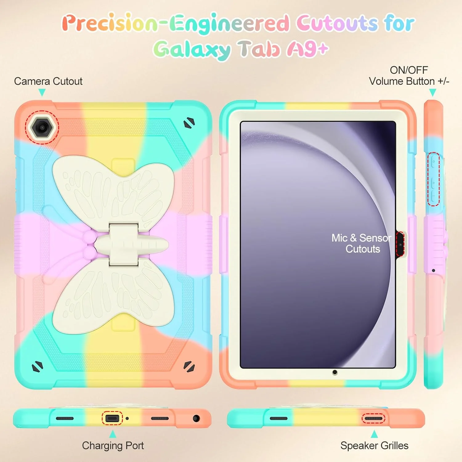 کیف هوگنل مناسب برای تبلت سامسونگ گلکسی تب A9+/A9 پلاس 11 اینچ 2023، کاور محافظ تبلت گلکسی تب A9+ مناسب کودکان دخترانه به همراه بند شانه، پایه پروانهای، محافظ سنگین ضد ضربه - رنگارنگ کیف هوگنل مناسب برای تبلت سامسونگ گلکسی تب A9+/A9 پلاس 11 اینچ 2023، کاور محافظ تبلت گلکسی تب A9+ مناسب کودکان دخترانه به همراه بند شانه، پایه پروانهای، محافظ سنگین ضد ضربه - رنگارنگ
