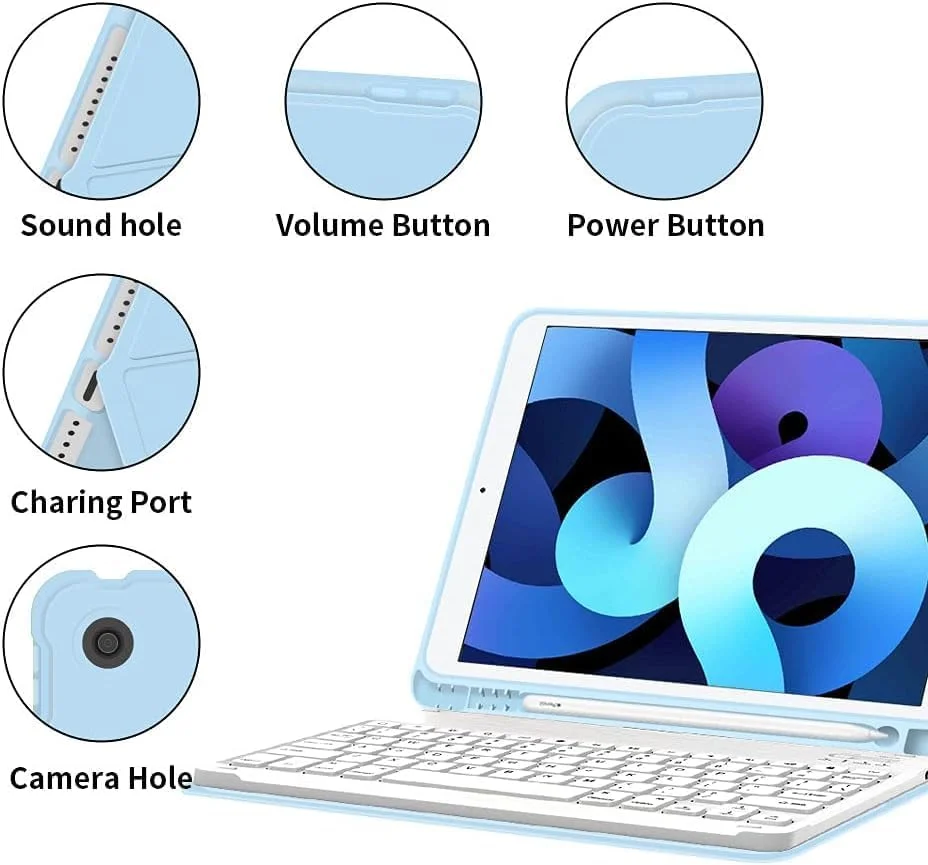 کیبورد EURCRBU آیپد با کیبورد بلوتوث عربی انگلیسی و ماوس بی سیم برای آیپد نسل 9/8/7، آیپد 10.2 اینچی، آیپد پرو 10.5 اینچی/آیپد ایر نسل 3 10.5، کاور کیبورد آیپد (آبی روشن) کیبورد EURCRBU آیپد با کیبورد بلوتوث عربی انگلیسی و ماوس بی سیم برای آیپد نسل 9/8/7، آیپد 10.2 اینچی، آیپد پرو 10.5 اینچی/آیپد ایر نسل 3 10.5، کاور کیبورد آیپد (آبی روشن)