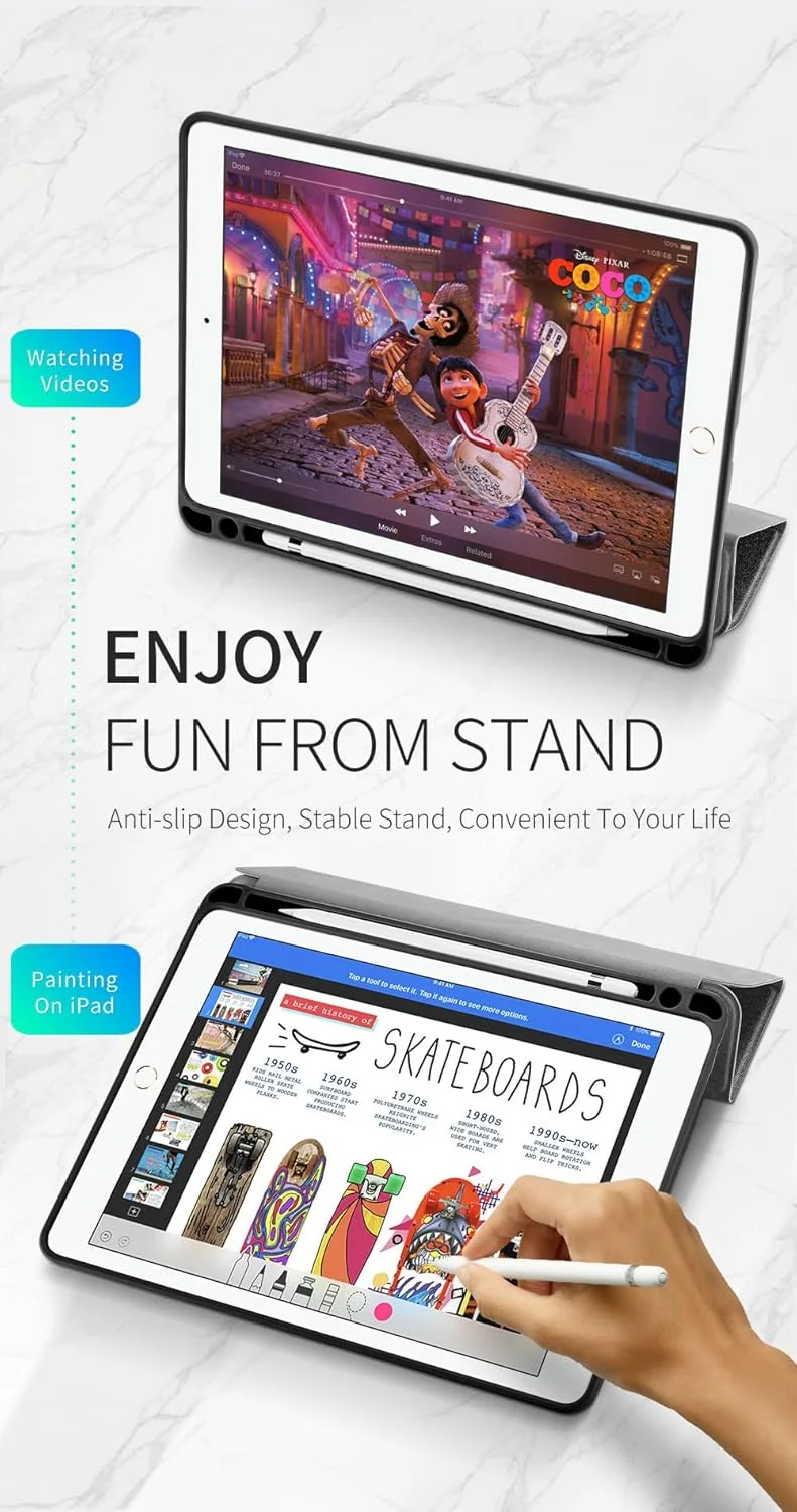 کاور محافظ سری DUX DUCIS [Domo] مناسب برای آیپد پرو 10.5 (2017) / آیپد ایر 3 (2019)، کاور چرمی PU سه تایی تاشو با قابلیت استند دوگانه، دارای جای قلم و قابلیت خواب/بیدار شدن خودکار - مشکی