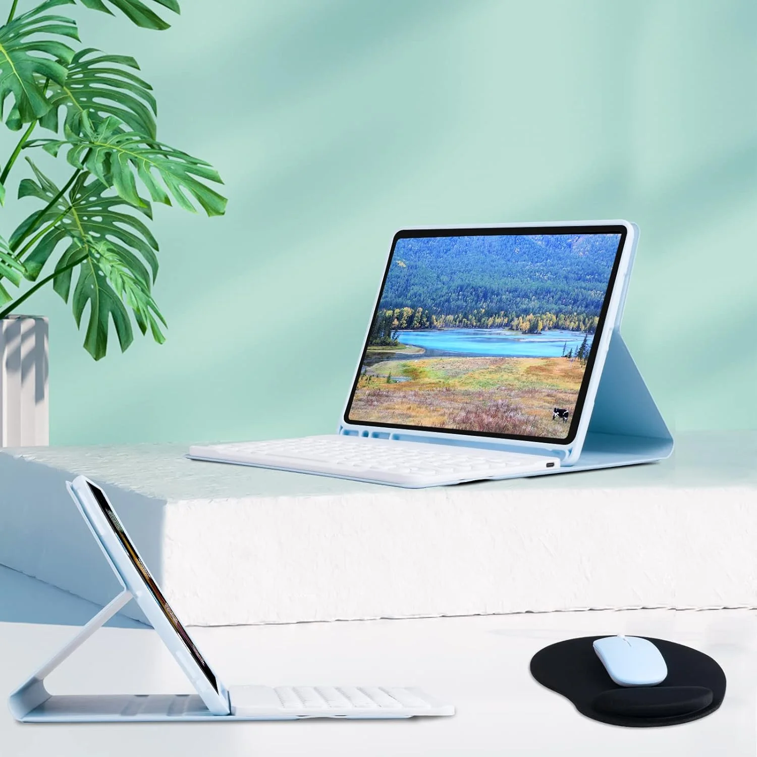 کیبورد EURCRBU آیپد با کیبورد بلوتوث عربی انگلیسی و ماوس بی سیم برای آیپد نسل 9/8/7، آیپد 10.2 اینچی، آیپد پرو 10.5 اینچی/آیپد ایر نسل 3 10.5، کاور کیبورد آیپد (آبی روشن) کیبورد EURCRBU آیپد با کیبورد بلوتوث عربی انگلیسی و ماوس بی سیم برای آیپد نسل 9/8/7، آیپد 10.2 اینچی، آیپد پرو 10.5 اینچی/آیپد ایر نسل 3 10.5، کاور کیبورد آیپد (آبی روشن)