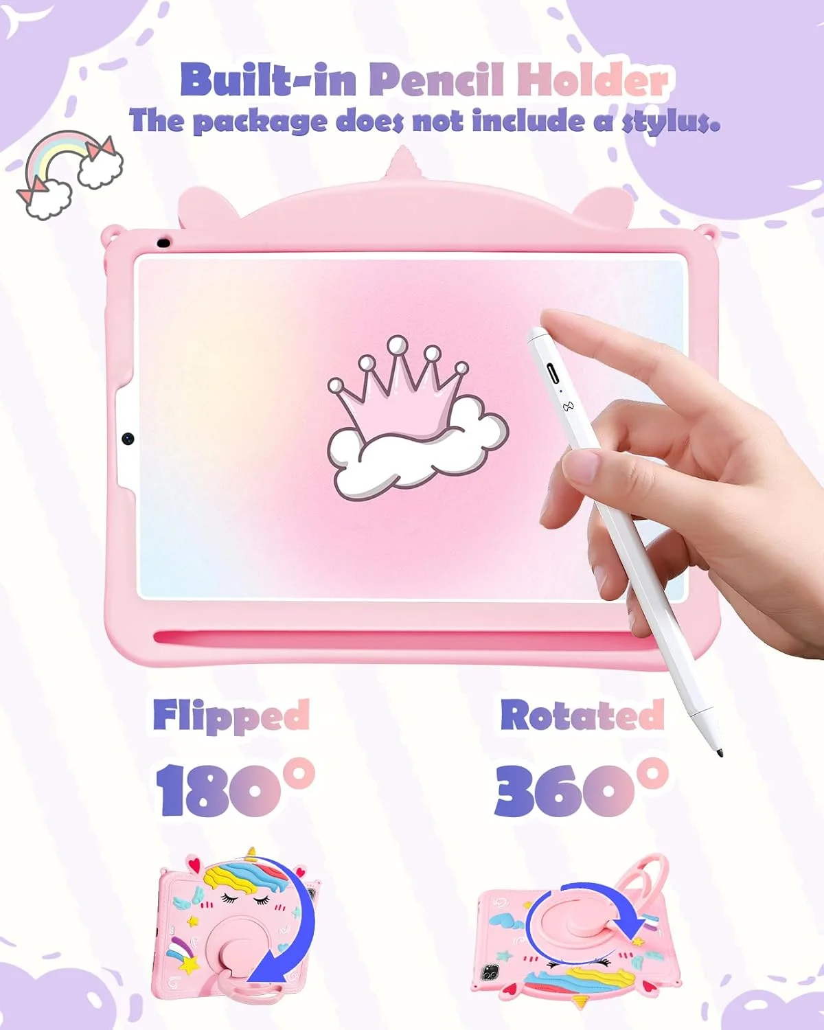 کاور تبلت گورگیتات مناسب آیپد ایر 11 اینچ M2 2024/M3 2025/Air نسل 5/4 10.9 اینچ/پرو 11 - با جای قلم، طرح کارتونی تکشاخ سیلیکونی زیبا با استند چرخشی و بند برای دختران نوجوان کاور تبلت گورگیتات مناسب آیپد ایر 11 اینچ M2 2024/M3 2025/Air نسل 5/4 10.9 اینچ/پرو 11 - با جای قلم، طرح کارتونی تکشاخ سیلیکونی زیبا با استند چرخشی و بند برای دختران نوجوان