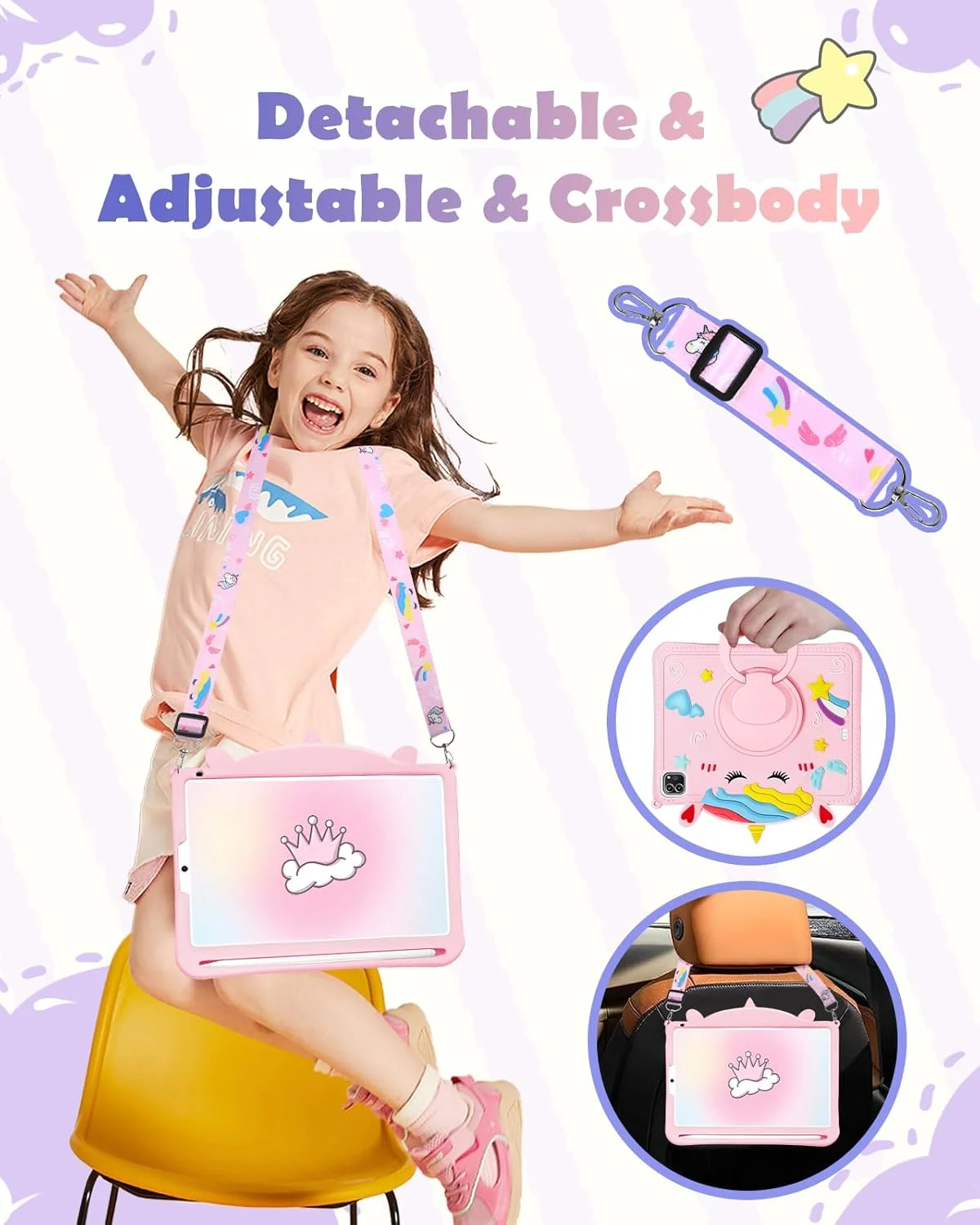 کاور تبلت گورگیتات مناسب آیپد ایر 11 اینچ M2 2024/M3 2025/Air نسل 5/4 10.9 اینچ/پرو 11 - با جای قلم، طرح کارتونی تکشاخ سیلیکونی زیبا با استند چرخشی و بند برای دختران نوجوان کاور تبلت گورگیتات مناسب آیپد ایر 11 اینچ M2 2024/M3 2025/Air نسل 5/4 10.9 اینچ/پرو 11 - با جای قلم، طرح کارتونی تکشاخ سیلیکونی زیبا با استند چرخشی و بند برای دختران نوجوان