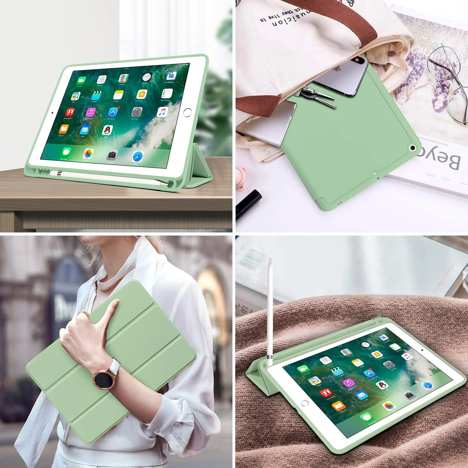 کیف آیپد نسل ششم BENTOBEN، کیف آیپد نسل پنجم با نگهدارنده مداد، کیف محافظ تبلت تاشو و هوشمند با قابلیت بیدار/خواب خودکار، مناسب برای اپل آیپد 9.7 اینچی 2018/2017، رنگ ماچا کیف آیپد نسل ششم BENTOBEN، کیف آیپد نسل پنجم با نگهدارنده مداد، کیف محافظ تبلت تاشو و هوشمند با قابلیت بیدار/خواب خودکار، مناسب برای اپل آیپد 9.7 اینچی 2018/2017، رنگ ماچا