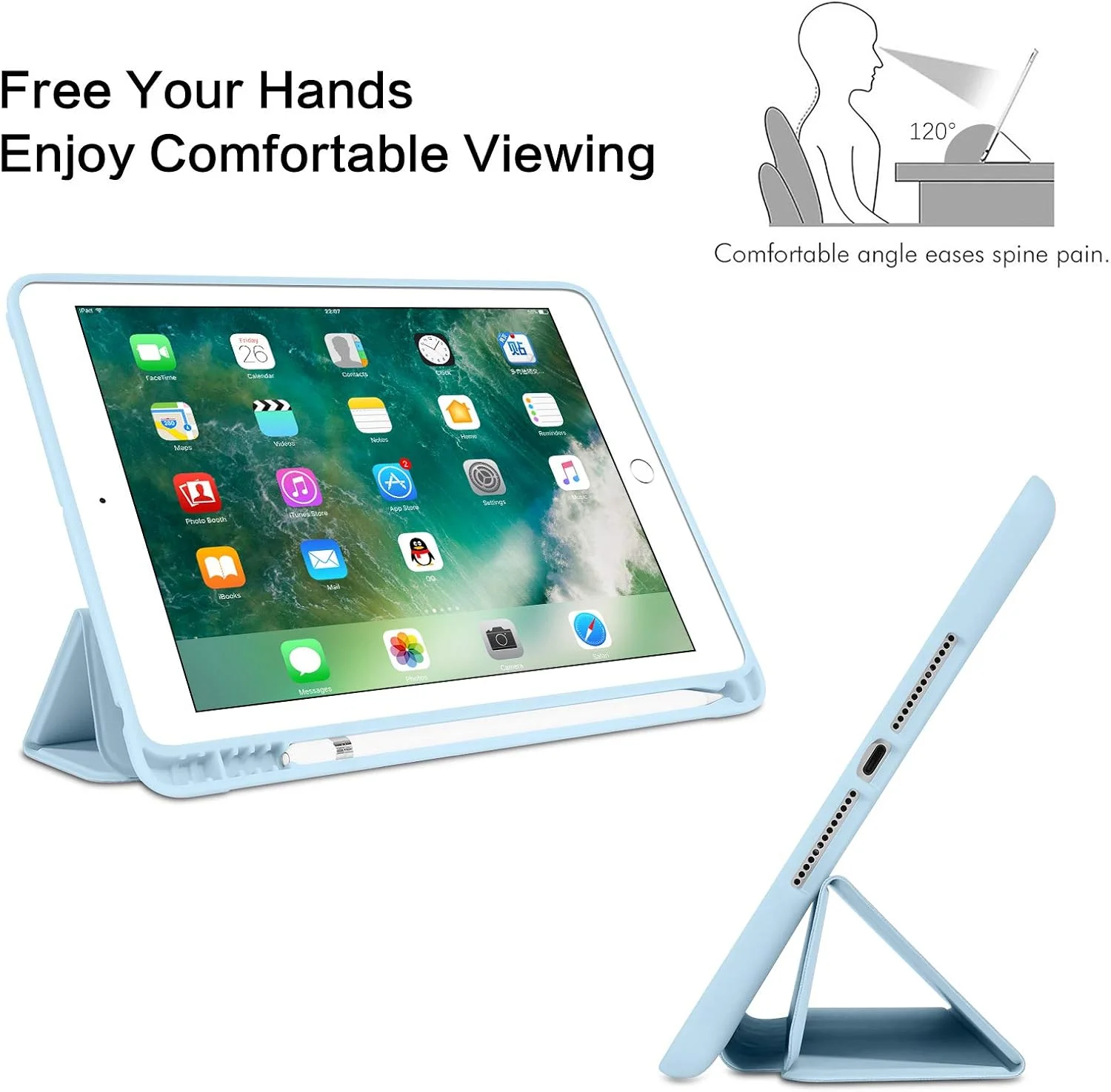 کیف آیپد نسل ششم BENTOBEN، کیف آیپد نسل پنجم با نگهدارنده مداد، کیف محافظ تبلت تاشو با قابلیت بیدار/خواب خودکار هوشمند، مناسب برای اپل آیپد 9.7 اینچی 2018/2017، آبی آسمانی کیف آیپد نسل ششم BENTOBEN، کیف آیپد نسل پنجم با نگهدارنده مداد، کیف محافظ تبلت تاشو با قابلیت بیدار/خواب خودکار هوشمند، مناسب برای اپل آیپد 9.7 اینچی 2018/2017، آبی آسمانی