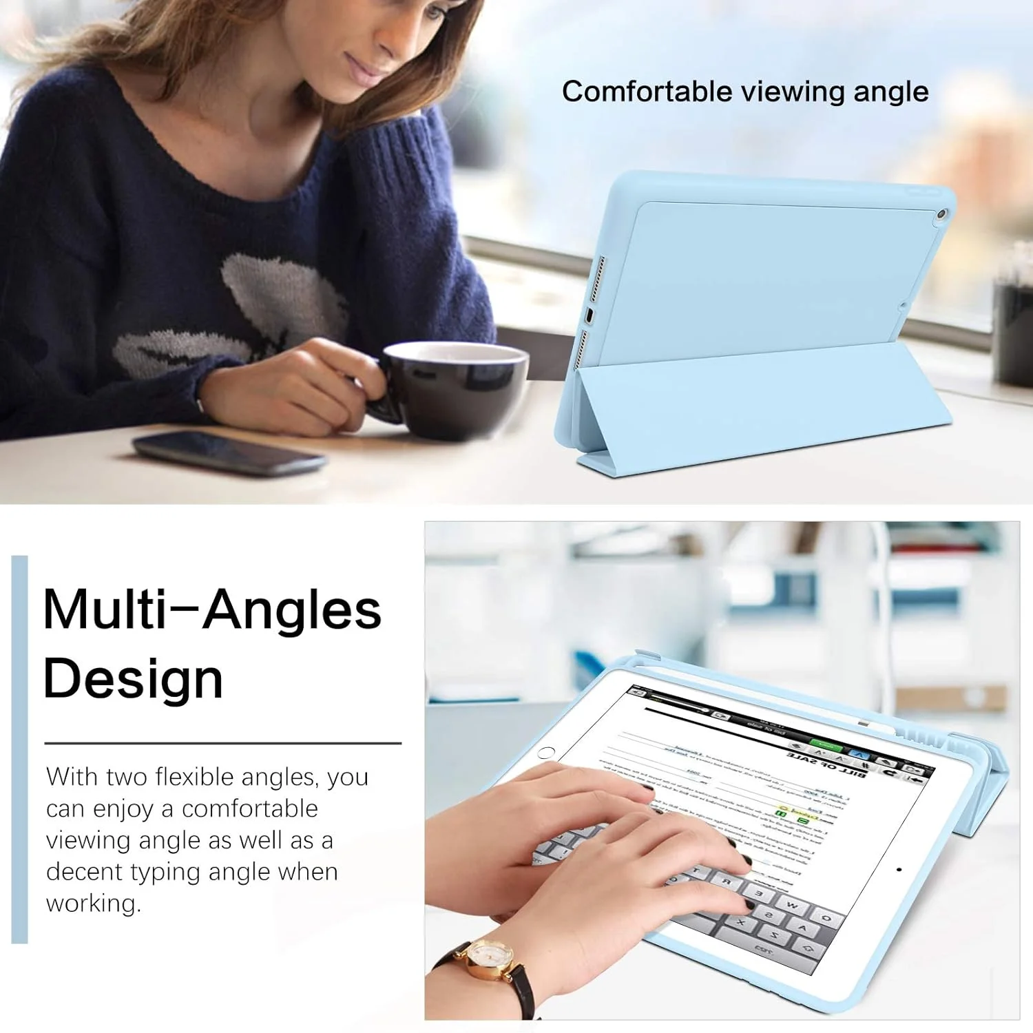 کیف آیپد نسل ششم BENTOBEN، کیف آیپد نسل پنجم با نگهدارنده مداد، کیف محافظ تبلت تاشو با قابلیت بیدار/خواب خودکار هوشمند، مناسب برای اپل آیپد 9.7 اینچی 2018/2017، آبی آسمانی کیف آیپد نسل ششم BENTOBEN، کیف آیپد نسل پنجم با نگهدارنده مداد، کیف محافظ تبلت تاشو با قابلیت بیدار/خواب خودکار هوشمند، مناسب برای اپل آیپد 9.7 اینچی 2018/2017، آبی آسمانی