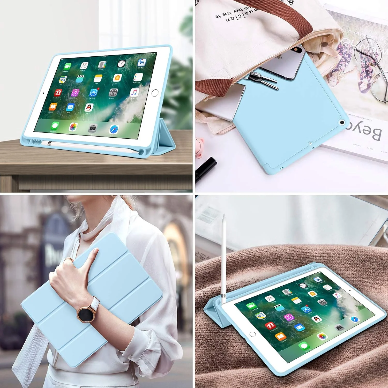 کیف آیپد نسل ششم BENTOBEN، کیف آیپد نسل پنجم با نگهدارنده مداد، کیف محافظ تبلت تاشو با قابلیت بیدار/خواب خودکار هوشمند، مناسب برای اپل آیپد 9.7 اینچی 2018/2017، آبی آسمانی کیف آیپد نسل ششم BENTOBEN، کیف آیپد نسل پنجم با نگهدارنده مداد، کیف محافظ تبلت تاشو با قابلیت بیدار/خواب خودکار هوشمند، مناسب برای اپل آیپد 9.7 اینچی 2018/2017، آبی آسمانی