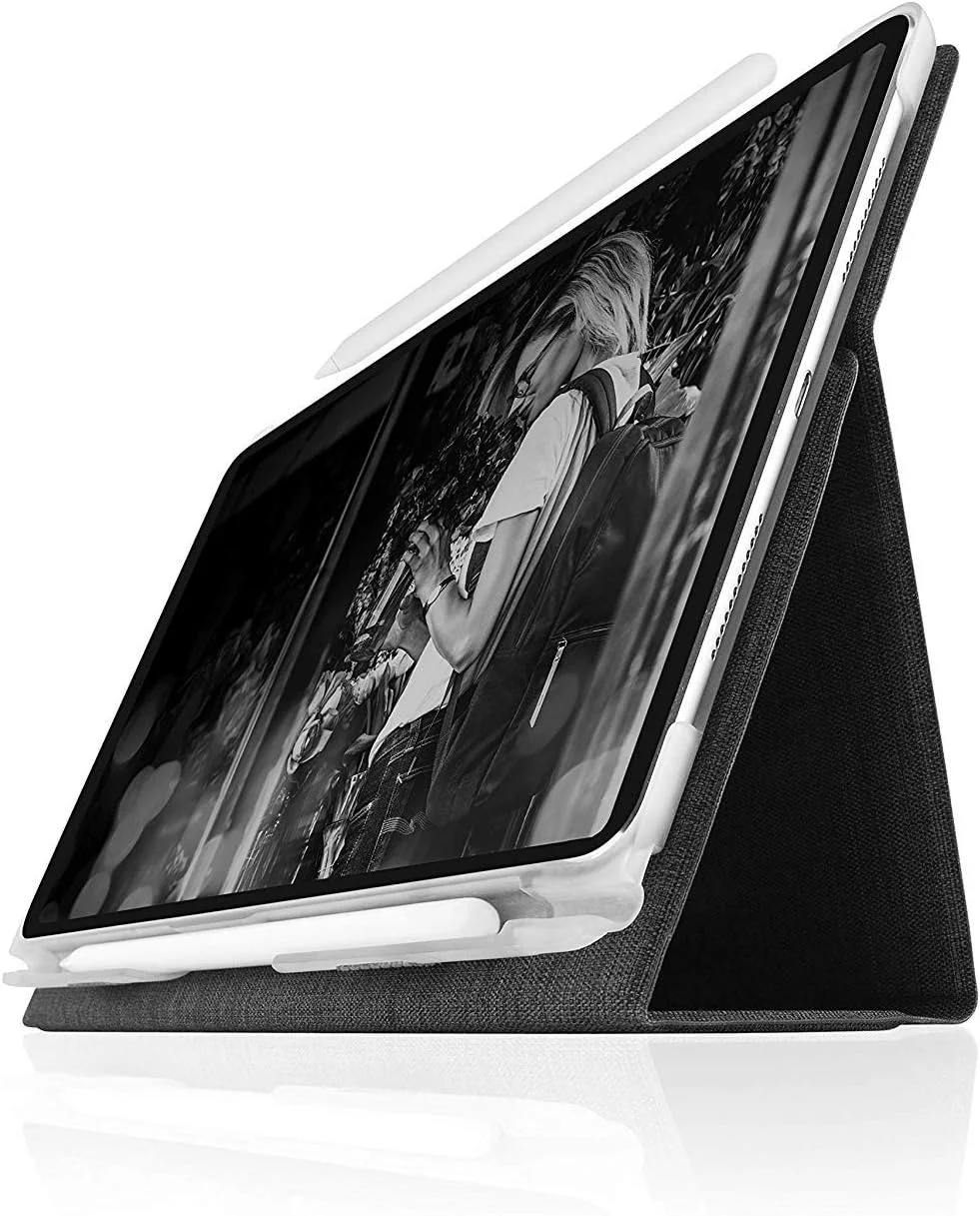 کیف اطلس STM برای Apple iPad Pro 12.9 نسل سوم (2018) - کیف تاشو سبک وزن، پارچه بافت دار شیک با نگهدارنده مداد، پشت شفاف، عملکرد خواب/بیدار زغالی کیف اطلس STM برای Apple iPad Pro 12.9 نسل سوم (2018) - کیف تاشو سبک وزن، پارچه بافت دار شیک با نگهدارنده مداد، پشت شفاف، عملکرد خواب/بیدار زغالی