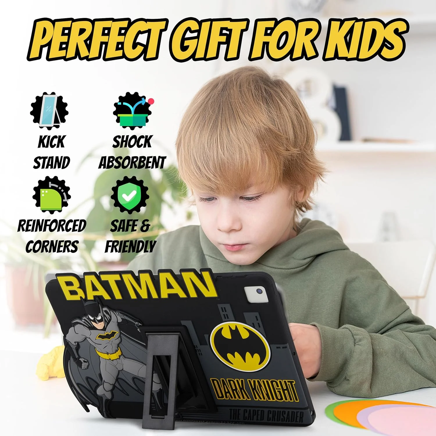 قاب بتمن برای آیپد کودکان، قاب آیپد نسل نهم، قاب آیپد نسل هشتم، قاب آیپد نسل هفتم برای کودکان، قاب آیپد 10.2 اینچی 2021/2020/2019، کاور تبلت با پایه، محافظ سیلیکونی ضد ضربه قاب بتمن برای آیپد کودکان، قاب آیپد نسل نهم، قاب آیپد نسل هشتم، قاب آیپد نسل هفتم برای کودکان، قاب آیپد 10.2 اینچی 2021/2020/2019، کاور تبلت با پایه، محافظ سیلیکونی ضد ضربه