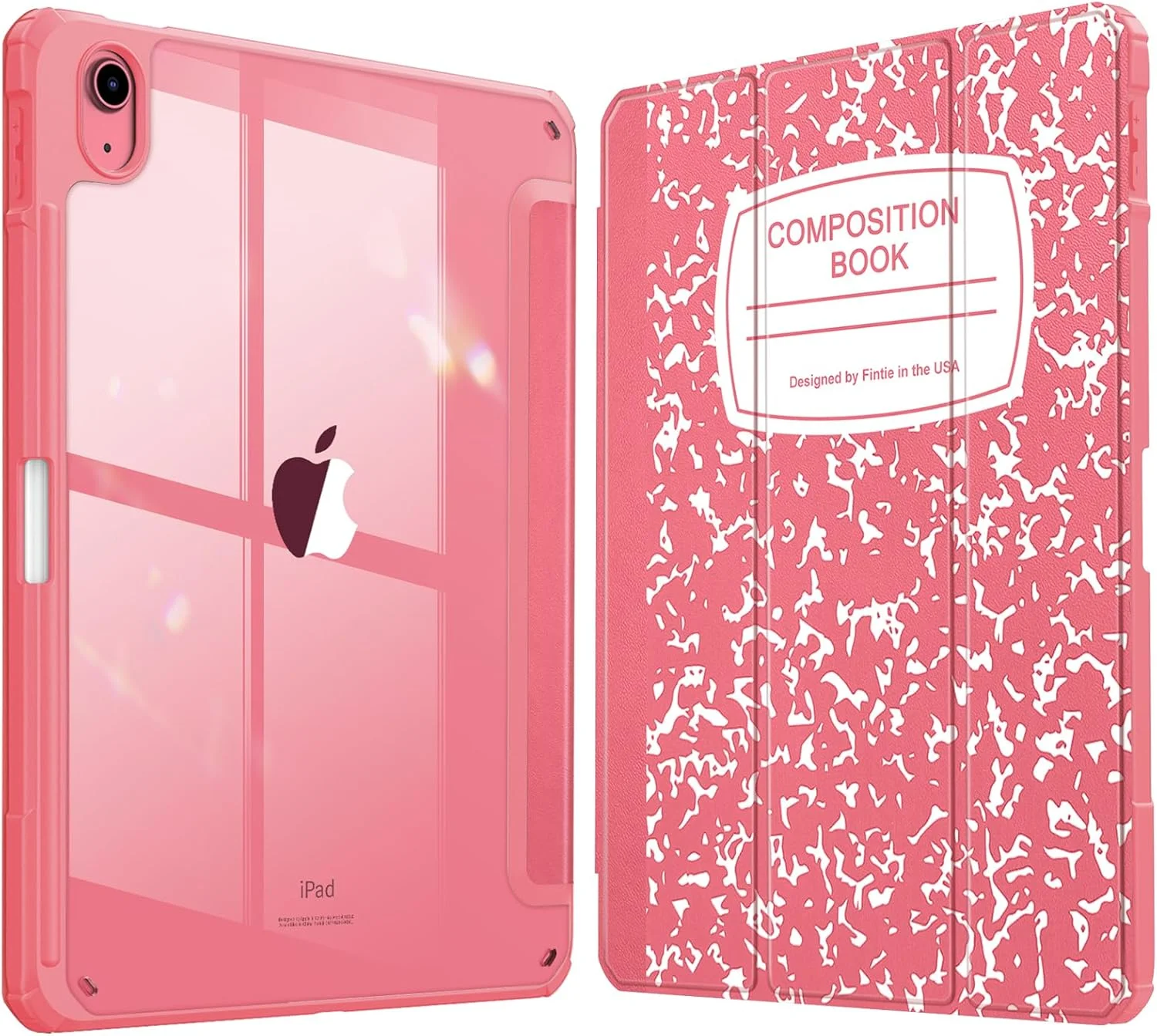 کیف باریک ترکیبی FINTIE برای آیپد نسل 10 تبلت 10.9 اینچی (مدل 2022) - [دارای جای مداد داخلی] پوشش ضد ضربه با قاب پشتی شفاف، بیدار/خواب خودکار، طرح دفترچه صورتی