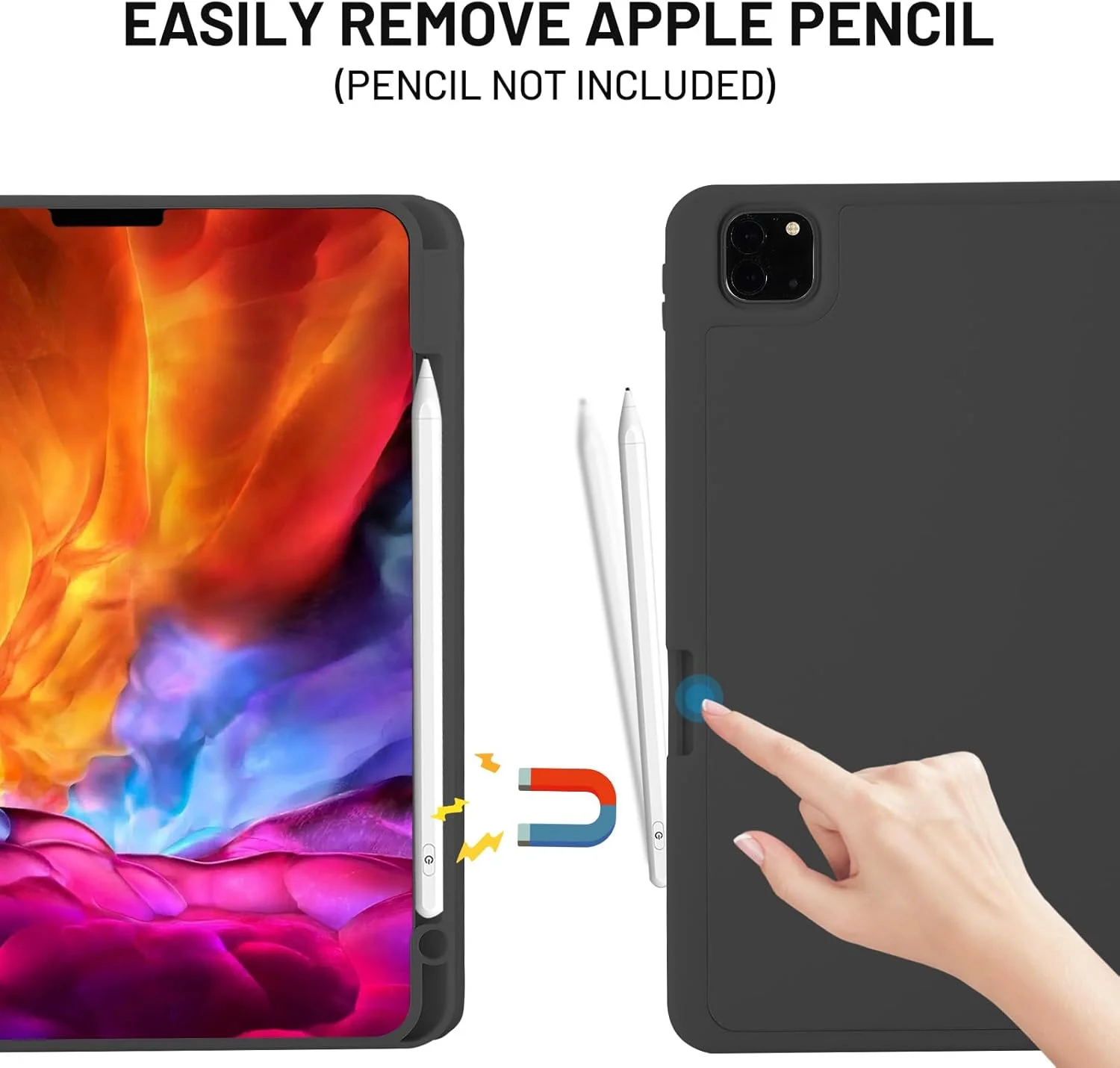 کاور AWH مناسب برای آیپد پرو 11 2022/2021/2020، کاور آیپد پرو 11 با جای قلم، کاور هوشمند استند برای آیپد پرو 11 اینچی نسل 11، شارژ قلم اپل نسل 2 با قابلیت بیدار/خواب خودکار، مشکی