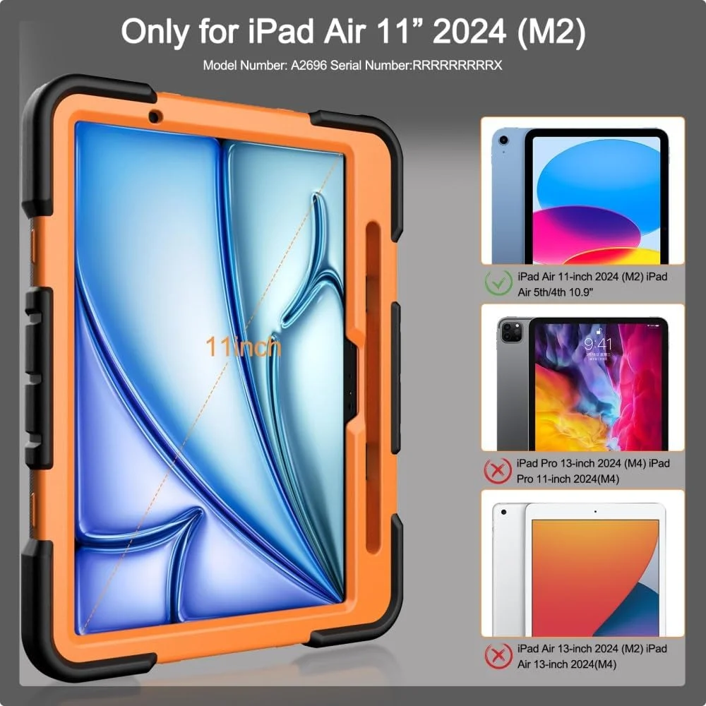 کاور محافظ تبلت یونیکیس مناسب برای آیپد ایر 11 اینچ 2024 M2 / ایر نسل 5 / 4 با استند، ساخته شده از PC + سیلیکون ضد ضربه به همراه جای قلم استایلوس - مشکی + نارنجی کاور محافظ تبلت یونیکیس مناسب برای آیپد ایر 11 اینچ 2024 M2 / ایر نسل 5 / 4 با استند، ساخته شده از PC + سیلیکون ضد ضربه به همراه جای قلم استایلوس - مشکی + نارنجی