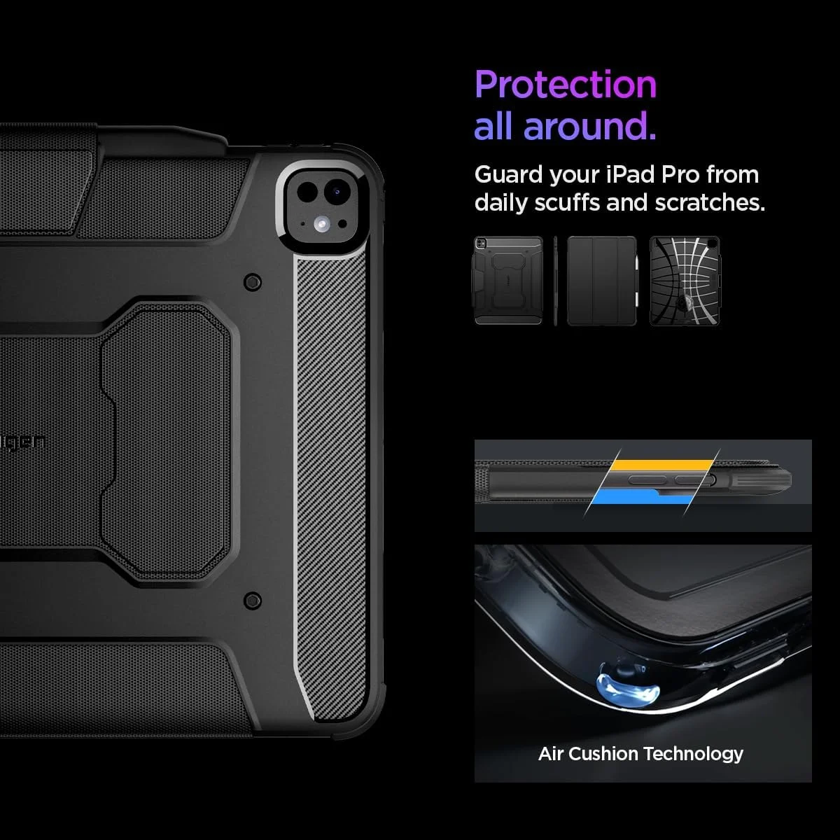 کاور محافظ آیپد پرو ۱۳ اینچ Spigen Rugged Armor Pro (مدل ۲۰۲۴) M4 به همراه جای قلم - مشکی کاور محافظ آیپد پرو ۱۳ اینچ Spigen Rugged Armor Pro (مدل ۲۰۲۴) M4 به همراه جای قلم - مشکی