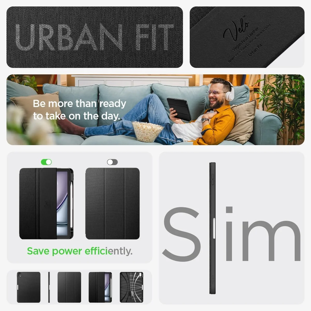 کاور محافظ آیپد ایر 11 اینچ Spigen Urban Fit (مدل 2024) M2، کاور آیپد ایر 10.9 اینچ نسل 5/4 (مدل 2022/2020) به همراه جای قلم - مشکی کاور محافظ آیپد ایر 11 اینچ Spigen Urban Fit (مدل 2024) M2، کاور آیپد ایر 10.9 اینچ نسل 5/4 (مدل 2022/2020) به همراه جای قلم - مشکی