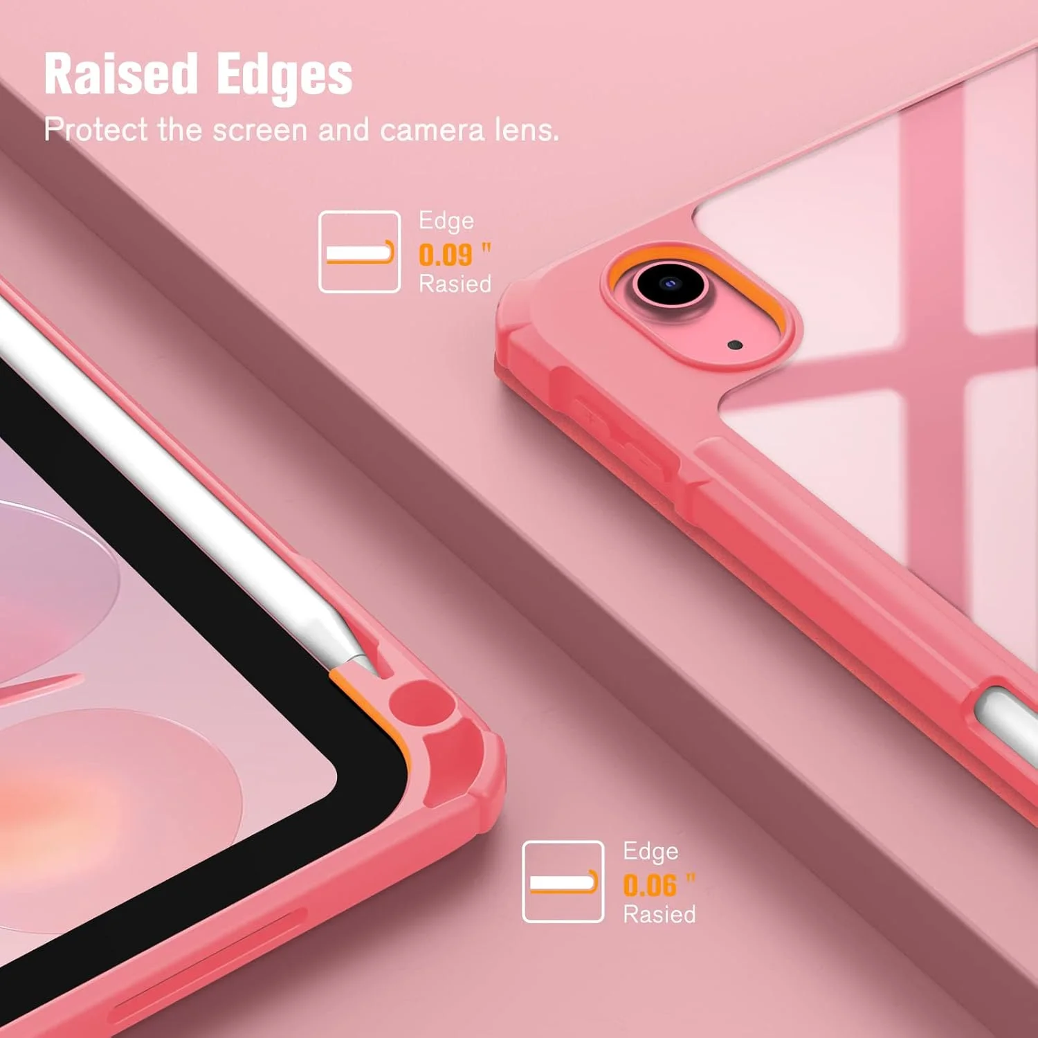 کیف باریک ترکیبی FINTIE برای آیپد نسل 10 تبلت 10.9 اینچی (مدل 2022) - [دارای جای مداد داخلی] پوشش ضد ضربه با قاب پشتی شفاف، بیدار/خواب خودکار، طرح دفترچه صورتی