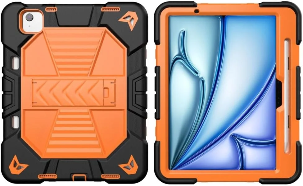 کاور محافظ تبلت یونیکیس مناسب برای آیپد ایر 11 اینچ 2024 M2 / ایر نسل 5 / 4 با استند، ساخته شده از PC + سیلیکون ضد ضربه به همراه جای قلم استایلوس - مشکی + نارنجی کاور محافظ تبلت یونیکیس مناسب برای آیپد ایر 11 اینچ 2024 M2 / ایر نسل 5 / 4 با استند، ساخته شده از PC + سیلیکون ضد ضربه به همراه جای قلم استایلوس - مشکی + نارنجی