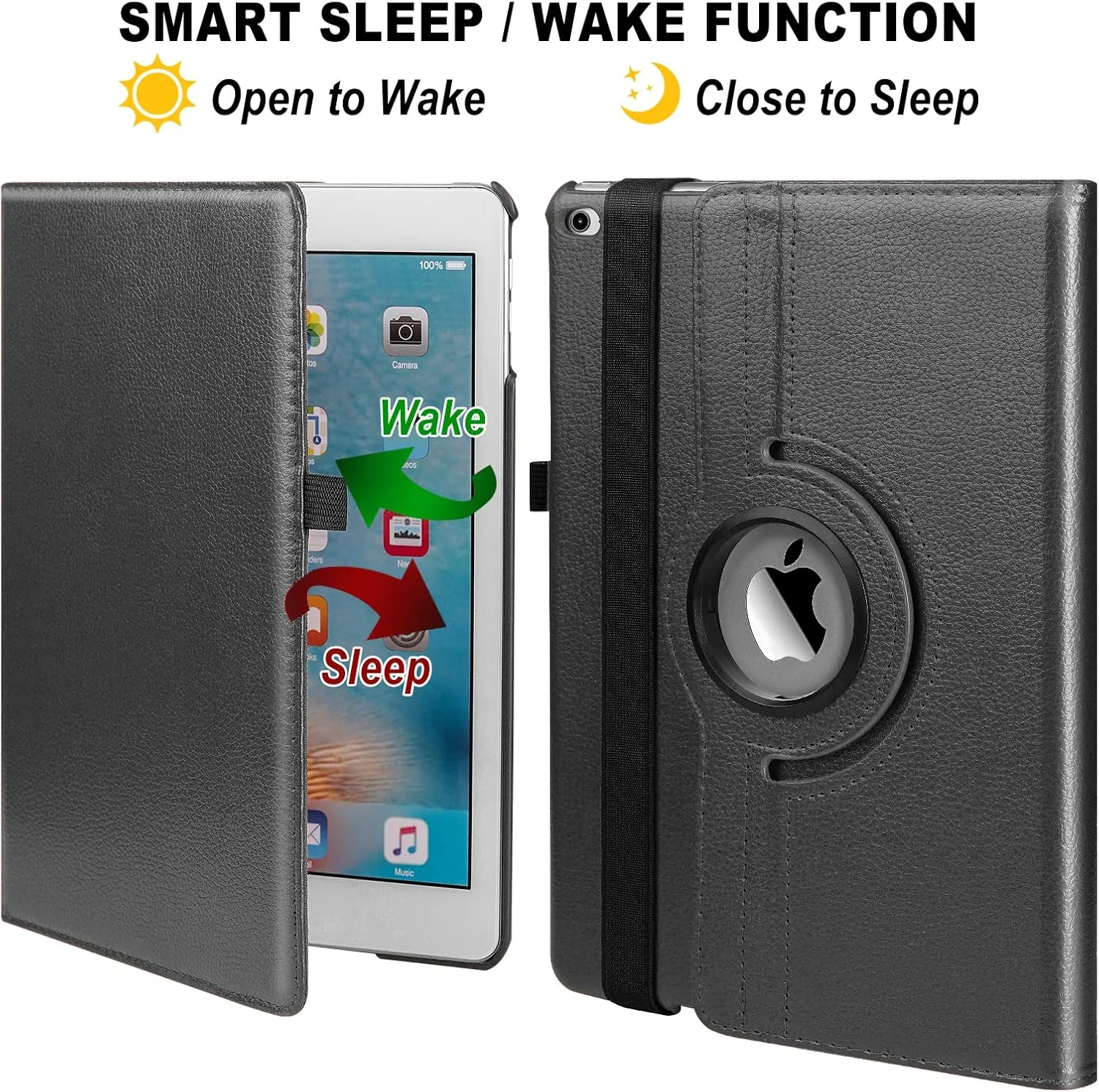 کاور آیپد 9.7 اینچی AWH مناسب برای آیپد 9.7 2018 2017 / آیپد ایر 2 / آیپد ایر - کاور چرخشی 360 درجه برای آیپد 9.7 اینچی (نسل 5، نسل 6) / آیپد ایر 2 / آیپد ایر با قابلیت خواب و بیدار شدن خودکار (مشکی)
