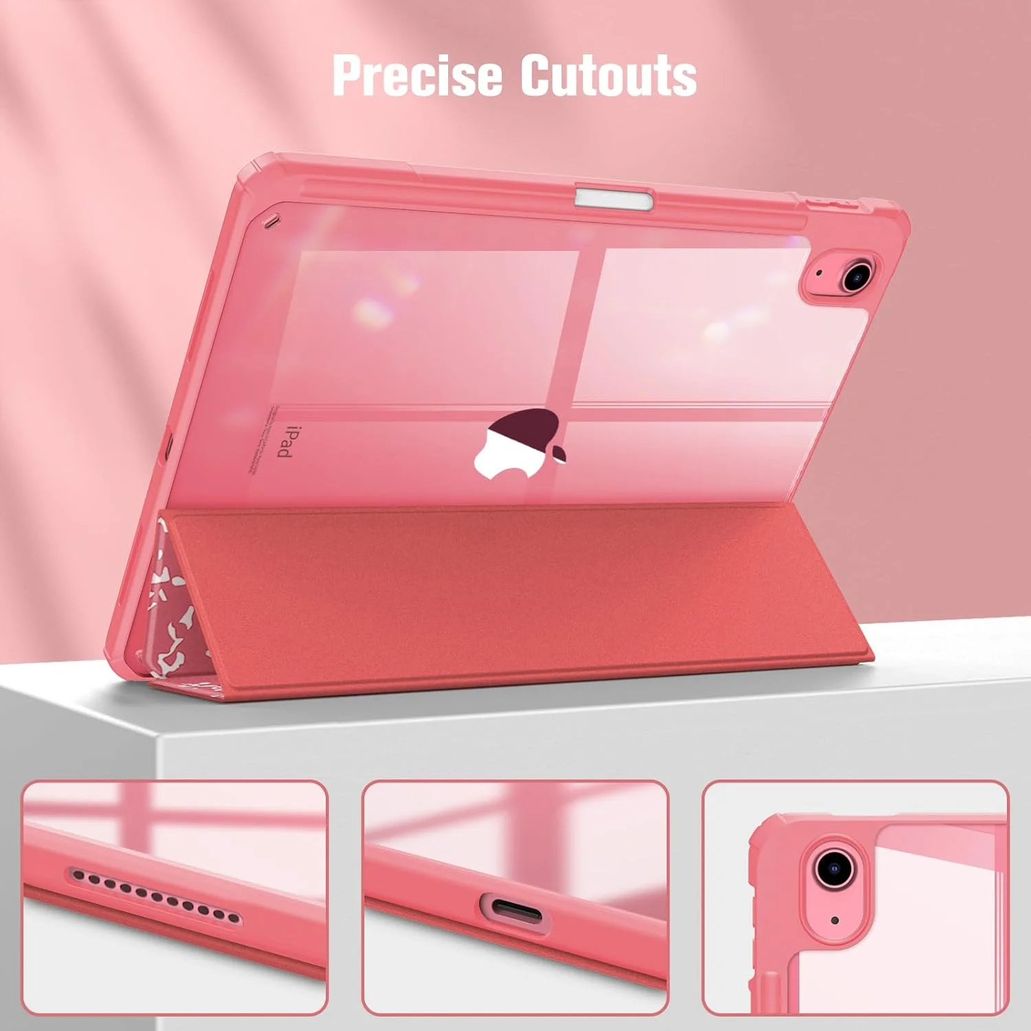 کیف باریک ترکیبی FINTIE برای آیپد نسل 10 تبلت 10.9 اینچی (مدل 2022) - [دارای جای مداد داخلی] پوشش ضد ضربه با قاب پشتی شفاف، بیدار/خواب خودکار، طرح دفترچه صورتی