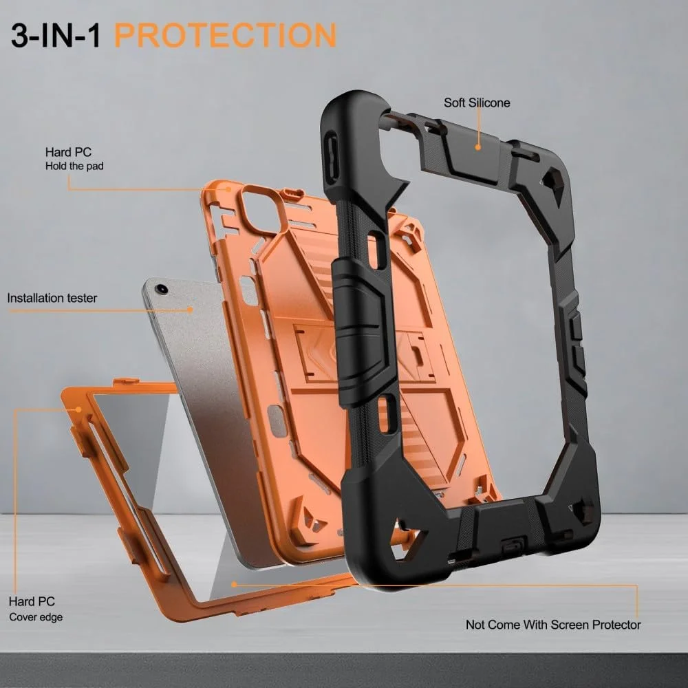 کاور محافظ تبلت یونیکیس مناسب برای آیپد ایر 11 اینچ 2024 M2 / ایر نسل 5 / 4 با استند، ساخته شده از PC + سیلیکون ضد ضربه به همراه جای قلم استایلوس - مشکی + نارنجی کاور محافظ تبلت یونیکیس مناسب برای آیپد ایر 11 اینچ 2024 M2 / ایر نسل 5 / 4 با استند، ساخته شده از PC + سیلیکون ضد ضربه به همراه جای قلم استایلوس - مشکی + نارنجی