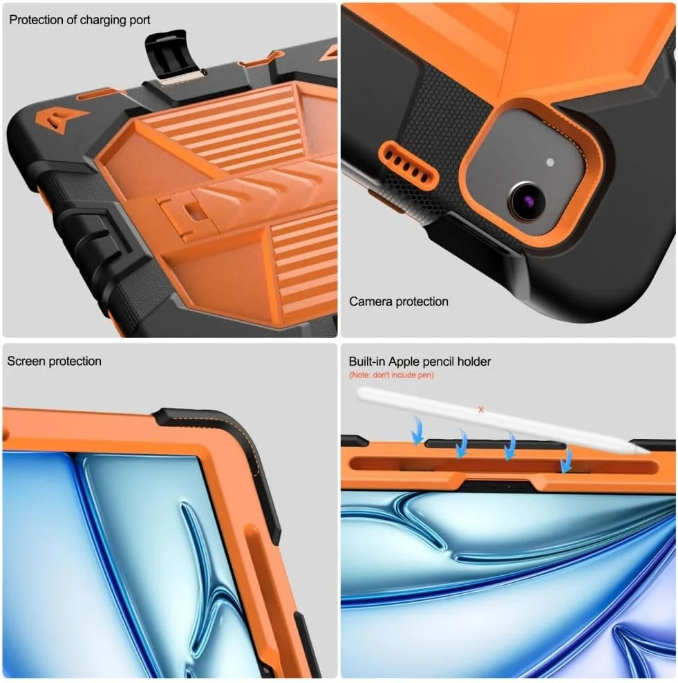 کاور محافظ تبلت یونیکیس مناسب برای آیپد ایر 11 اینچ 2024 M2 / ایر نسل 5 / 4 با استند، ساخته شده از PC + سیلیکون ضد ضربه به همراه جای قلم استایلوس - مشکی + نارنجی کاور محافظ تبلت یونیکیس مناسب برای آیپد ایر 11 اینچ 2024 M2 / ایر نسل 5 / 4 با استند، ساخته شده از PC + سیلیکون ضد ضربه به همراه جای قلم استایلوس - مشکی + نارنجی