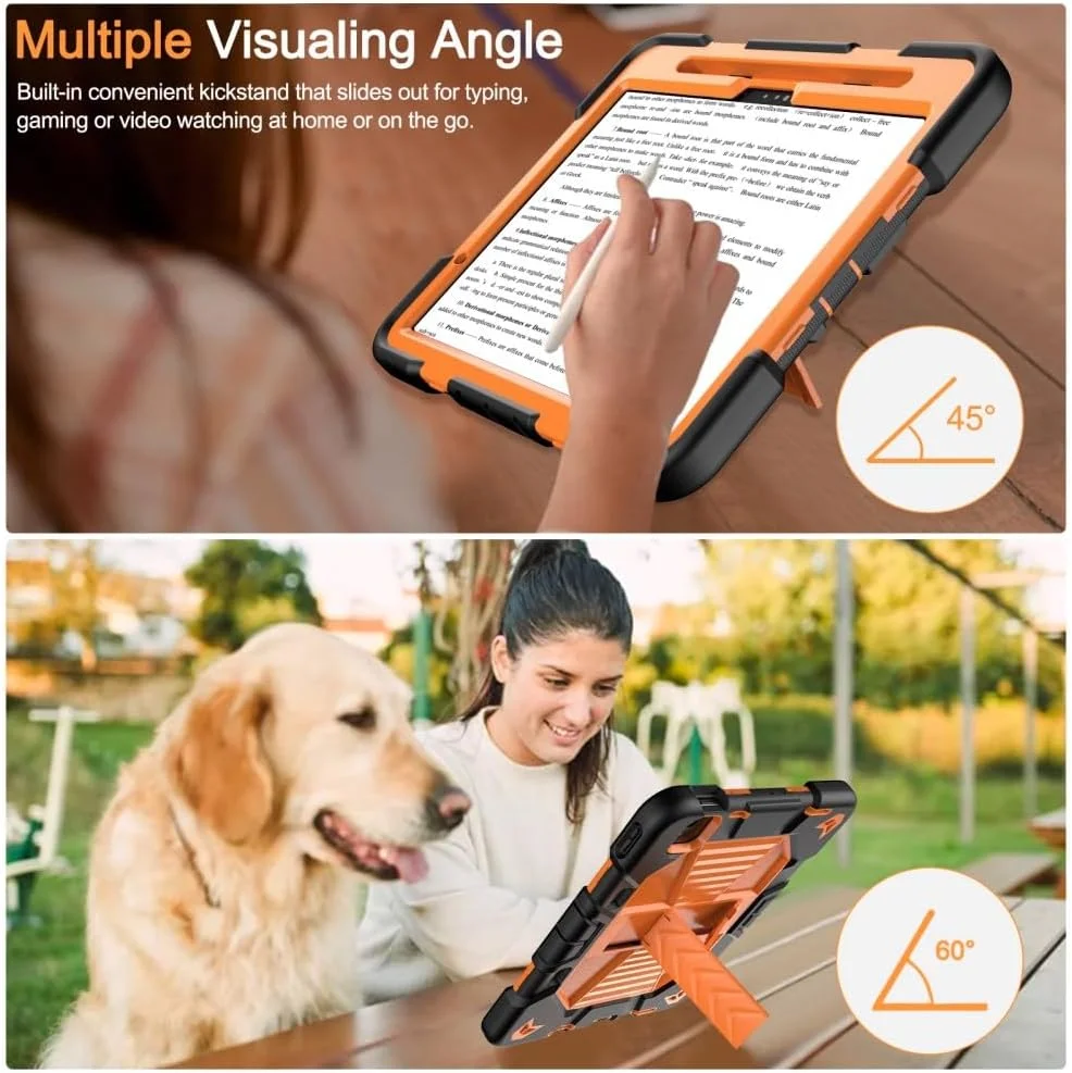 کاور محافظ تبلت یونیکیس مناسب برای آیپد ایر 11 اینچ 2024 M2 / ایر نسل 5 / 4 با استند، ساخته شده از PC + سیلیکون ضد ضربه به همراه جای قلم استایلوس - مشکی + نارنجی کاور محافظ تبلت یونیکیس مناسب برای آیپد ایر 11 اینچ 2024 M2 / ایر نسل 5 / 4 با استند، ساخته شده از PC + سیلیکون ضد ضربه به همراه جای قلم استایلوس - مشکی + نارنجی