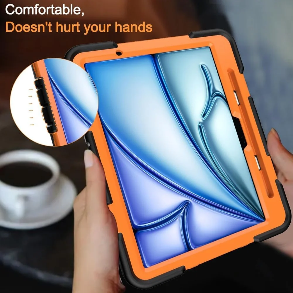 کاور محافظ تبلت یونیکیس مناسب برای آیپد ایر 11 اینچ 2024 M2 / ایر نسل 5 / 4 با استند، ساخته شده از PC + سیلیکون ضد ضربه به همراه جای قلم استایلوس - مشکی + نارنجی کاور محافظ تبلت یونیکیس مناسب برای آیپد ایر 11 اینچ 2024 M2 / ایر نسل 5 / 4 با استند، ساخته شده از PC + سیلیکون ضد ضربه به همراه جای قلم استایلوس - مشکی + نارنجی