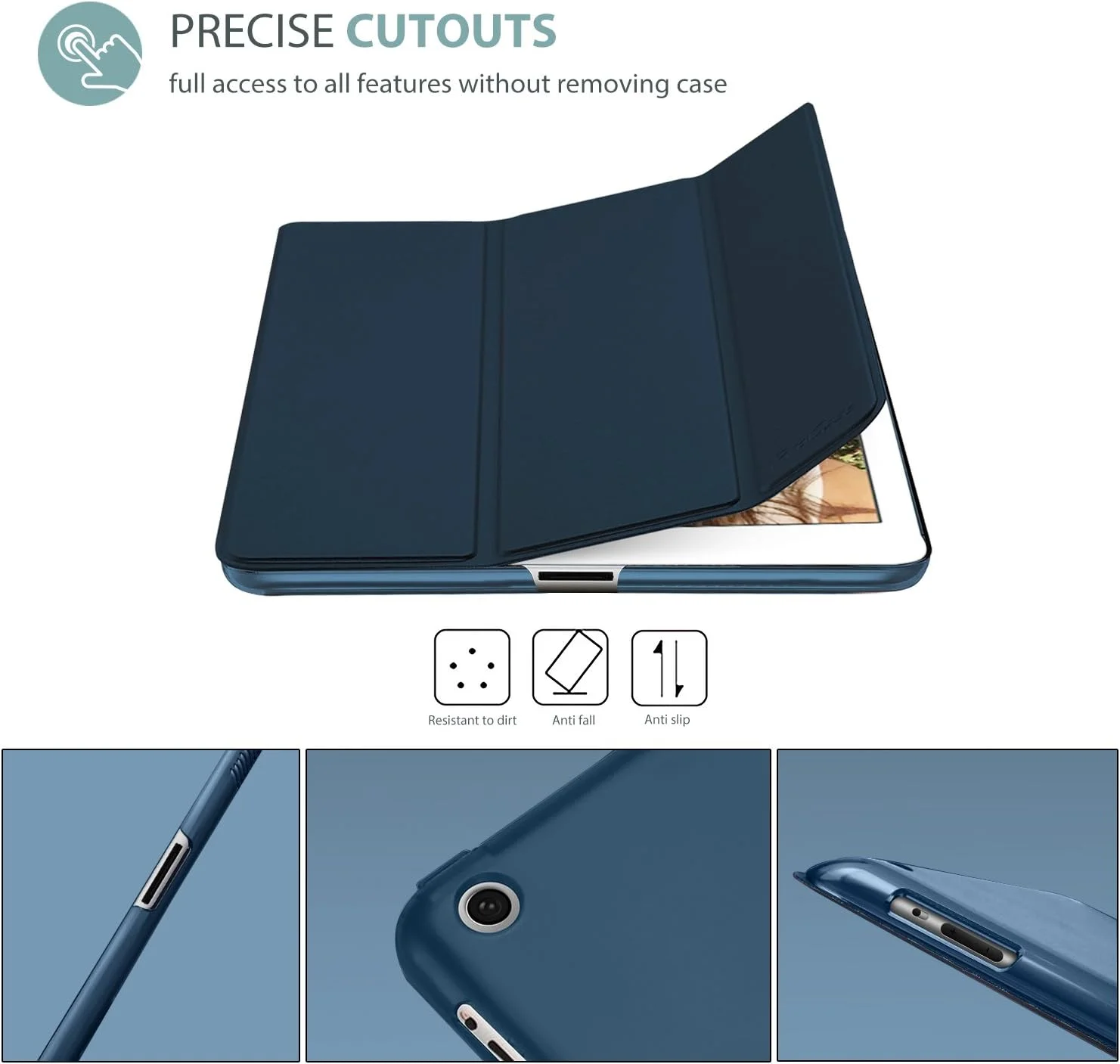 کاور پروکیس آیپد 2، 3، 4 (مدل قدیمی) – کاور استند فوق العاده باریک و سبک با پشت مات نیمه شفاف و روکش هوشمند برای اپل آیپد 2 / آیپد 3 / آیپد 4 – سرمه ای کاور پروکیس آیپد 2، 3، 4 (مدل قدیمی) – کاور استند فوق العاده باریک و سبک با پشت مات نیمه شفاف و روکش هوشمند برای اپل آیپد 2 / آیپد 3 / آیپد 4 – سرمه ای