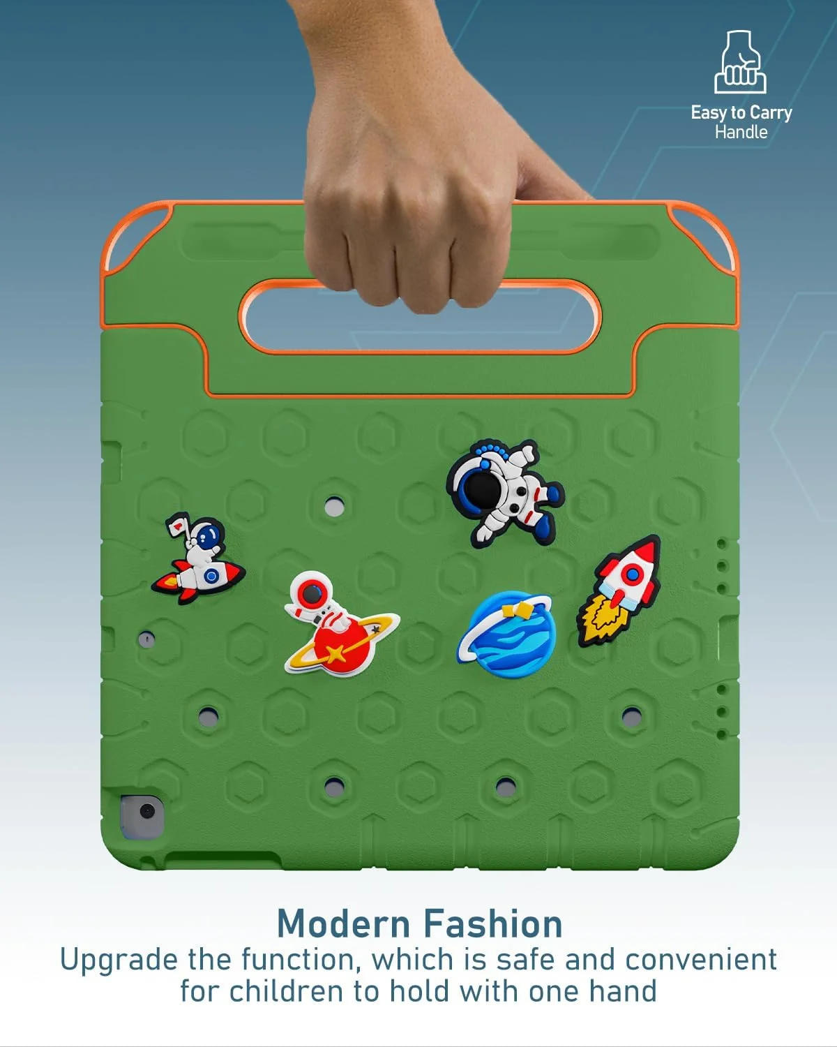 کاور محافظ کودکانه و مقاوم Moxedo از جنس EVA سیلیکونی، ضد ضربه با طرح کارتونی سه بعدی و جای مدادی، پایه و دسته سازگار با آیپد 9.7 اینچی اپل (سبز) کاور محافظ کودکانه و مقاوم Moxedo از جنس EVA سیلیکونی، ضد ضربه با طرح کارتونی سه بعدی و جای مدادی، پایه و دسته سازگار با آیپد 9.7 اینچی اپل (سبز)