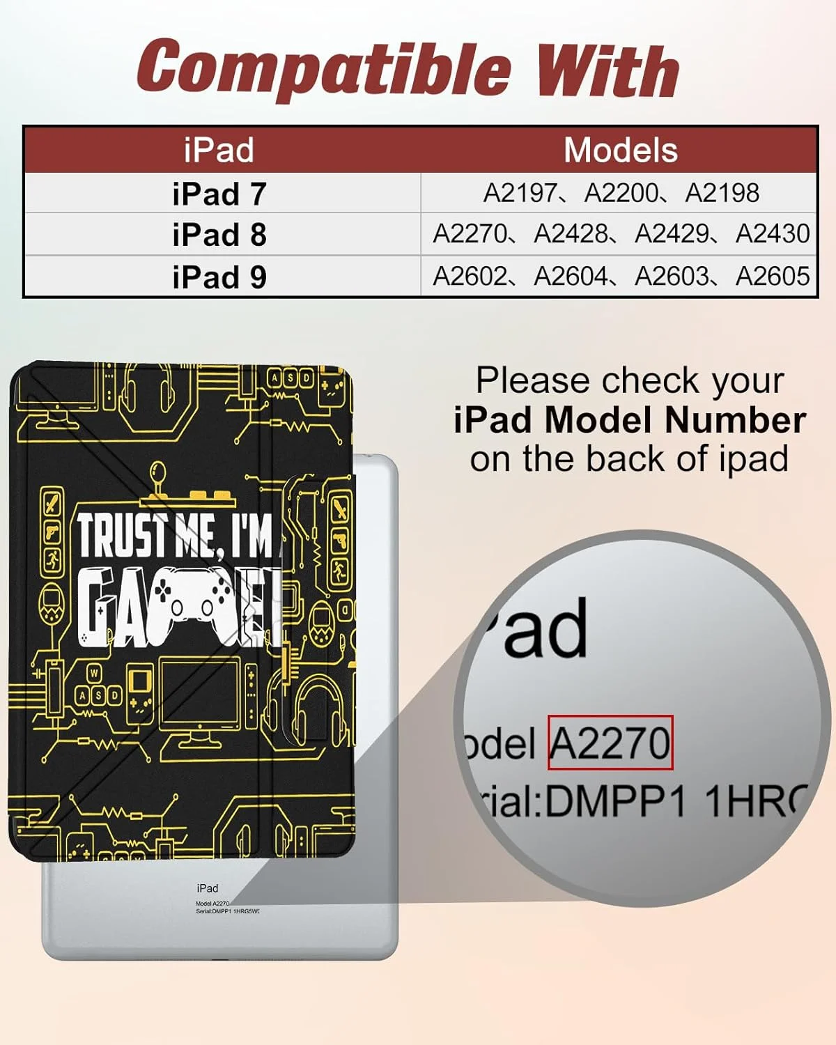 کیف تبلت Miss Adola مناسب برای آیپد نسل 9/8/7 با صفحه نمایش 10.2 اینچی، دارای جای قلم، طرح های کارتونی بامزه، انیمه، جالب و خنده دار، محافظ تبلت ایستاده مناسب برای آیپد 7/8/9 اپل، طرح گیمر