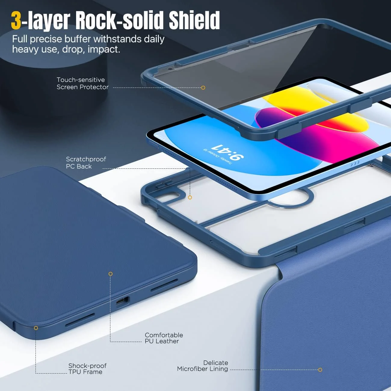 کاور تبلت MoKo مناسب برای آیپد 11 اینچی (A16) نسل 11 سال 2025 / کاور آیپد نسل 10 با جای قلم، 10.9 اینچ 2022، دارای محافظ صفحه نمایش داخلی، پشت شفاف، استند با قابلیت تنظیم زاویه دید، سرمه ای کاور تبلت MoKo مناسب برای آیپد 11 اینچی (A16) نسل 11 سال 2025 / کاور آیپد نسل 10 با جای قلم، 10.9 اینچ 2022، دارای محافظ صفحه نمایش داخلی، پشت شفاف، استند با قابلیت تنظیم زاویه دید، سرمه ای