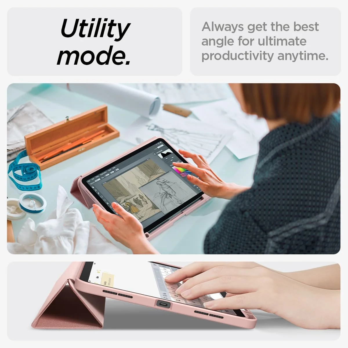 کاور محافظ آیپد ایر ۱۱ اینچ Spigen Urban Fit (مدل ۲۰۲۴) M2، کاور آیپد ایر ۱۰.۹ اینچ نسل پنجم/چهارم (مدل ۲۰۲۲/۲۰۲۰) به همراه جای قلم - رزگلد کاور محافظ آیپد ایر ۱۱ اینچ Spigen Urban Fit (مدل ۲۰۲۴) M2، کاور آیپد ایر ۱۰.۹ اینچ نسل پنجم/چهارم (مدل ۲۰۲۲/۲۰۲۰) به همراه جای قلم - رزگلد