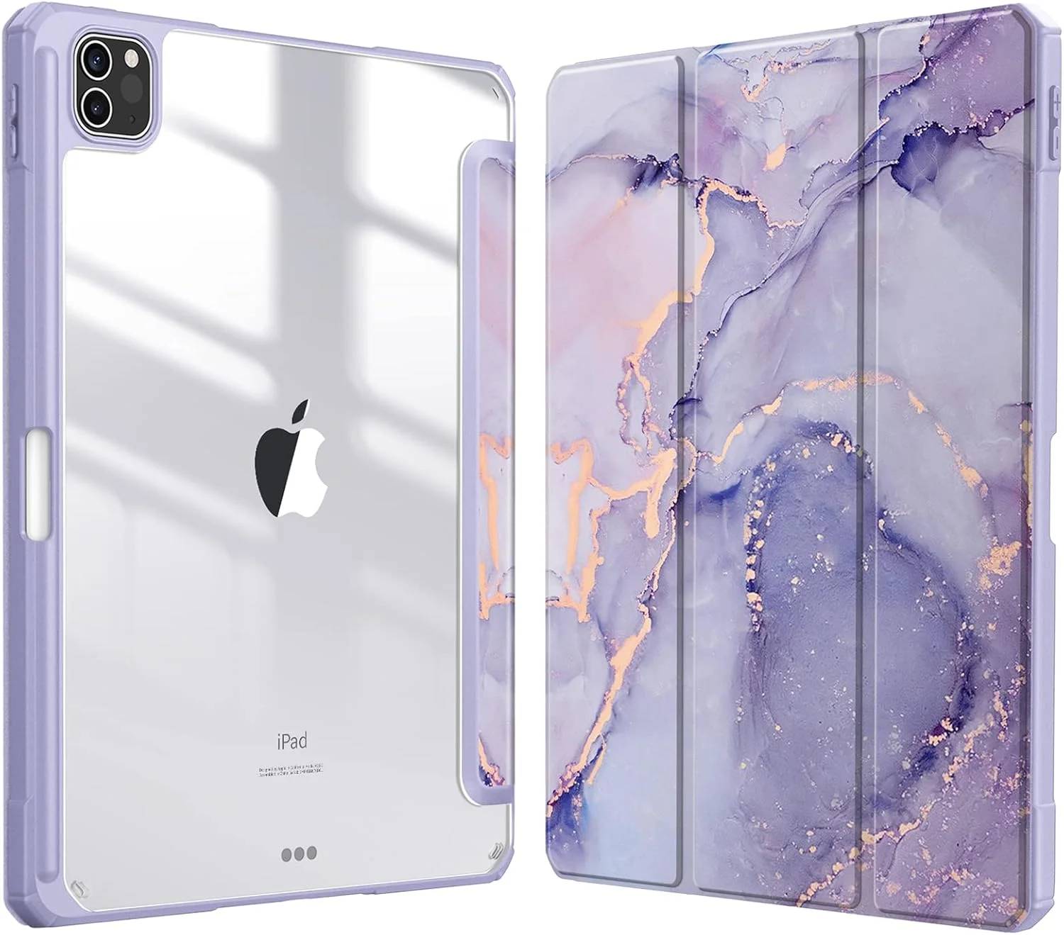 کیف باریک ترکیبی Fintie برای آیپد پرو 11 اینچ (نسل 4/3) 2022/2021 - [دارای جای مداد داخلی] پوشش ضد ضربه با پوسته پشتی شفاف، مناسب برای آیپد پرو 11 اینچ نسل 2، طرح سنگ مرمر یاسی