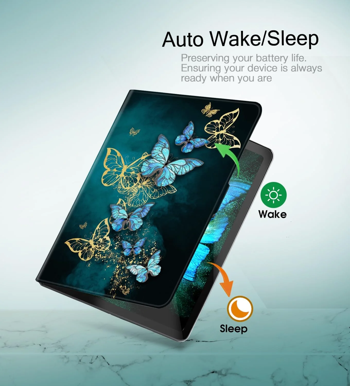 کاور باریک چرخشی KUAELEN مناسب برای آیپد نسل 10 سال 2022، 10.9 اینچی، قاب آیپد 10، مناسب برای قاب آیپد نسل 10 اپل با قابلیت خواب/بیداری خودکار، طرح پروانه های آبی کاور باریک چرخشی KUAELEN مناسب برای آیپد نسل 10 سال 2022، 10.9 اینچی، قاب آیپد 10، مناسب برای قاب آیپد نسل 10 اپل با قابلیت خواب/بیداری خودکار، طرح پروانه های آبی